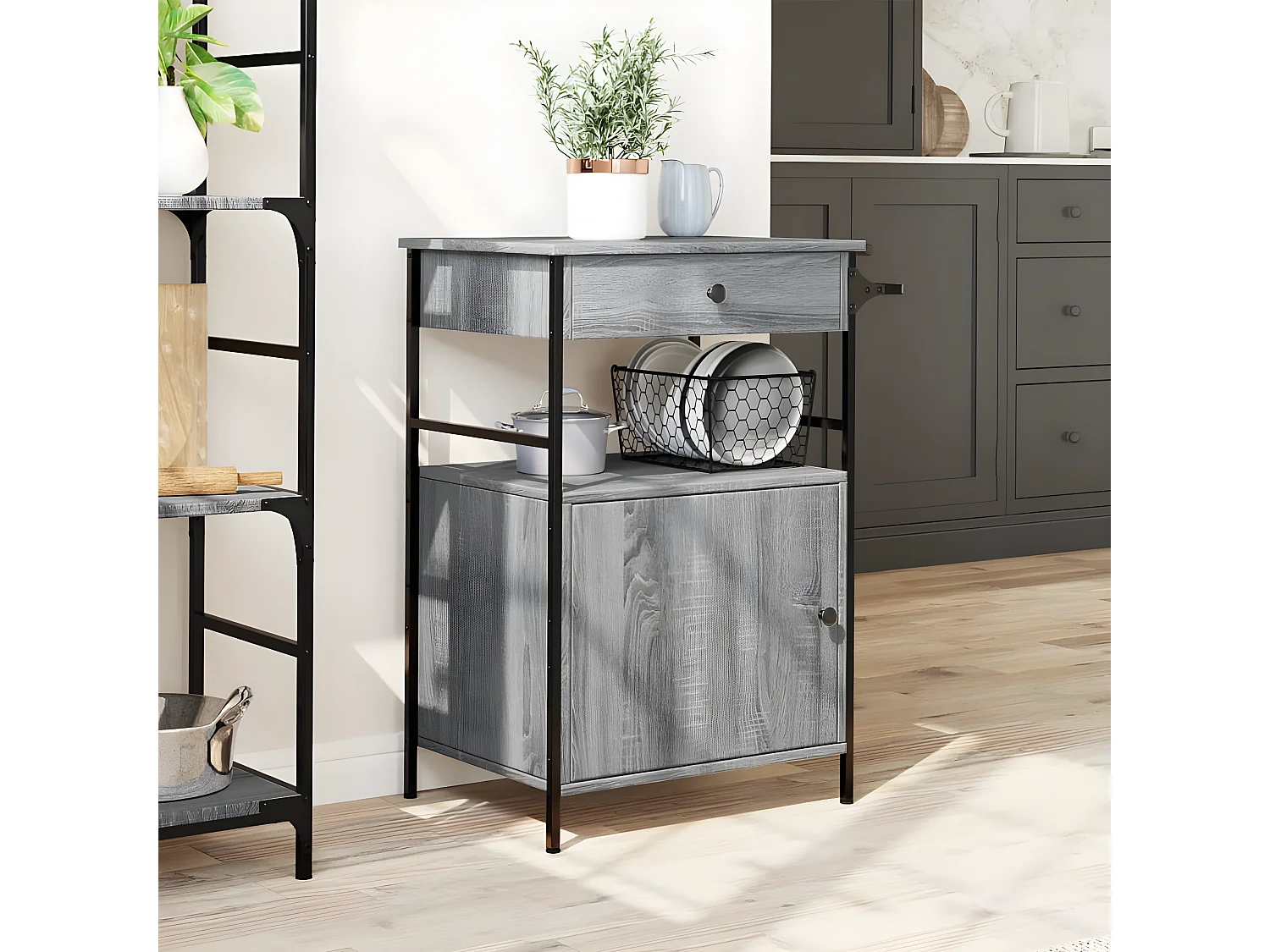 Chariot de cuisine sonoma gris 56x43x89,5 bois d'ingénierie