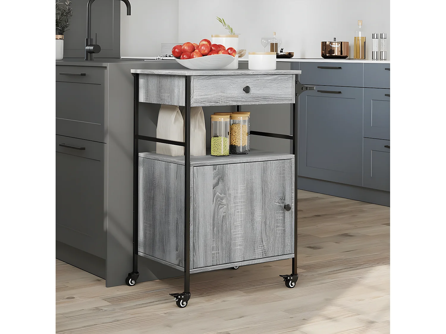 Chariot de cuisine sonoma gris 56x43x89,5 bois d'ingénierie