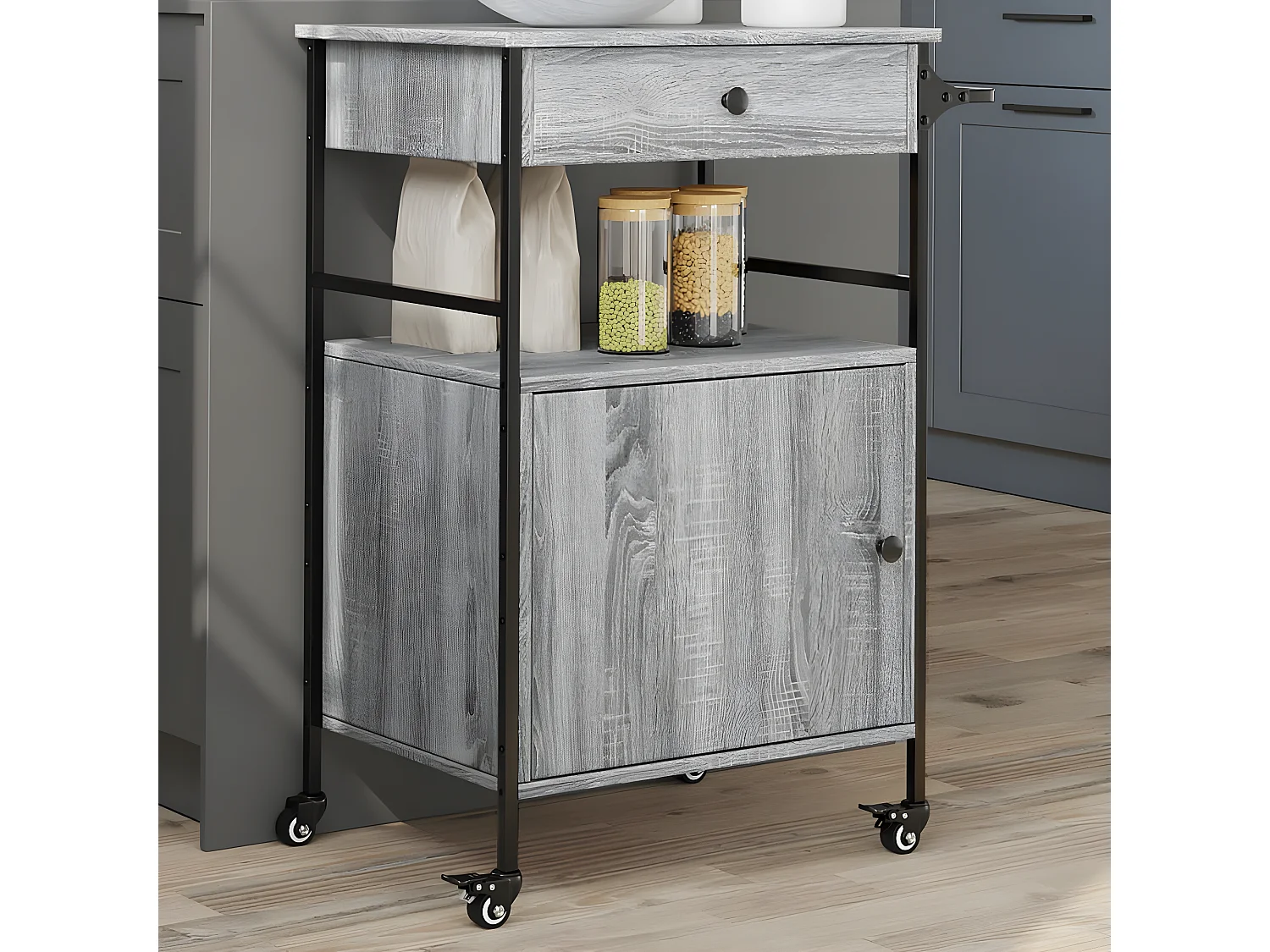 Chariot de cuisine sonoma gris 56x43x89,5 bois d'ingénierie
