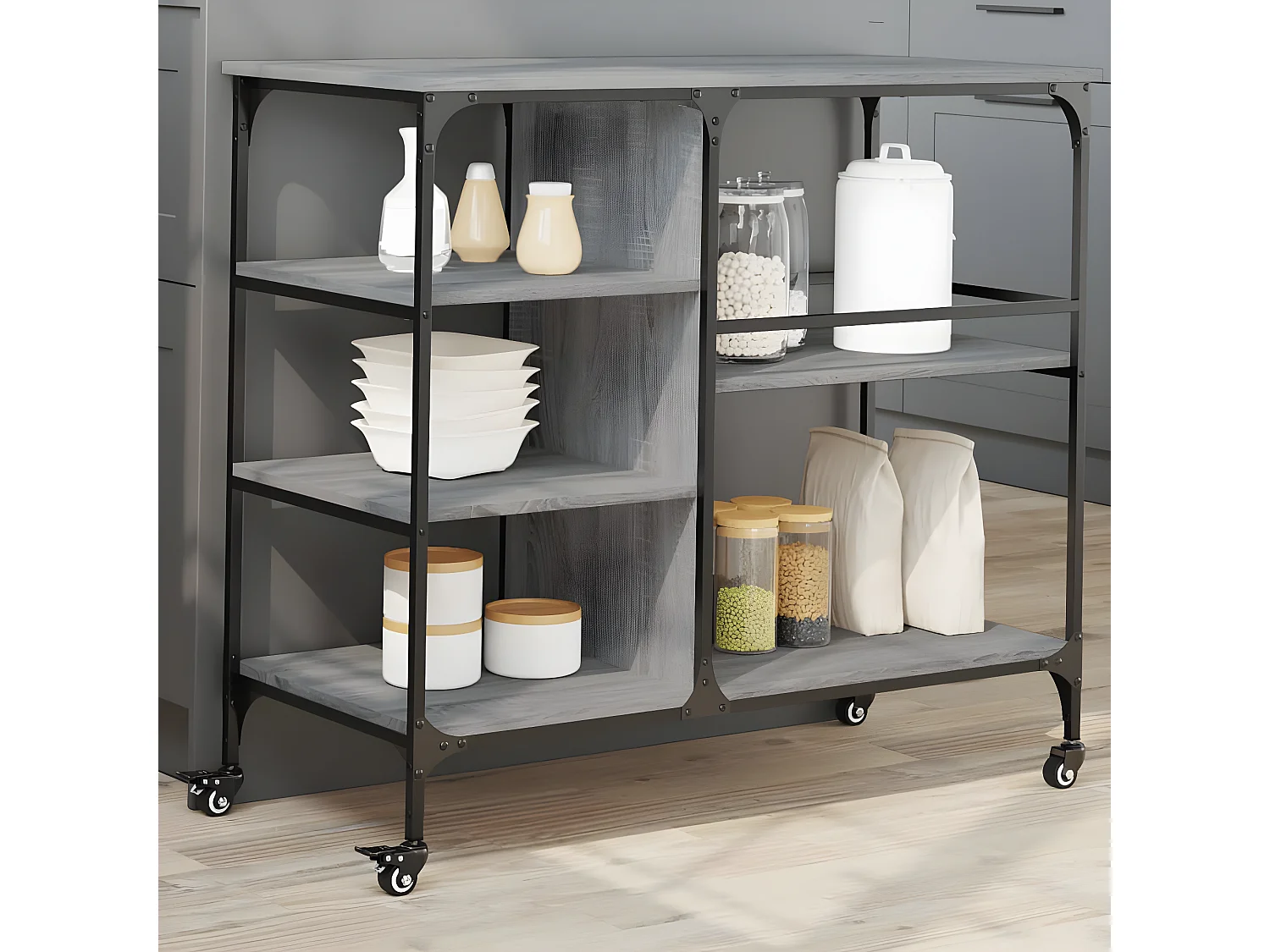 Chariot de cuisine sonoma gris 100x45x89,5 bois d'ingénierie