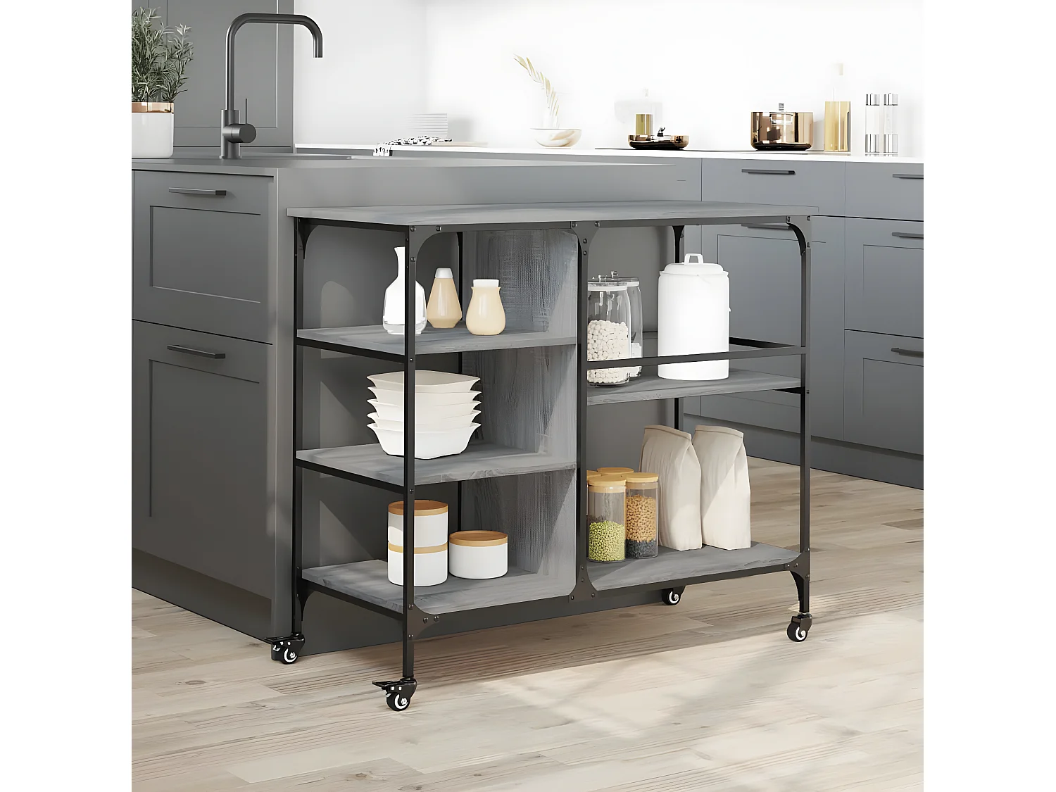 Chariot de cuisine sonoma gris 100x45x89,5 bois d'ingénierie