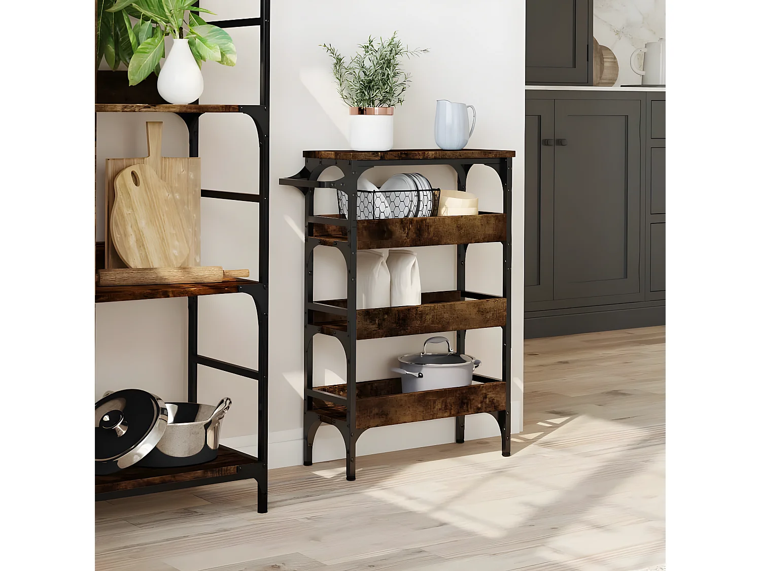 Chariot de cuisine chêne fumé 53x20x76 bois d'ingénierie