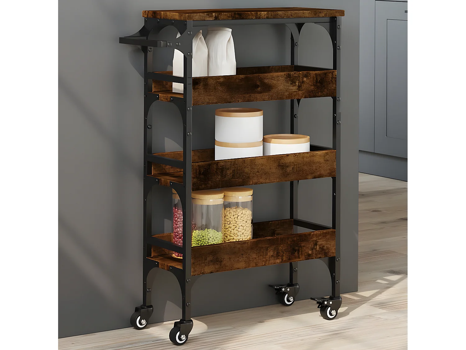 Chariot de cuisine chêne fumé 53x20x76 bois d'ingénierie