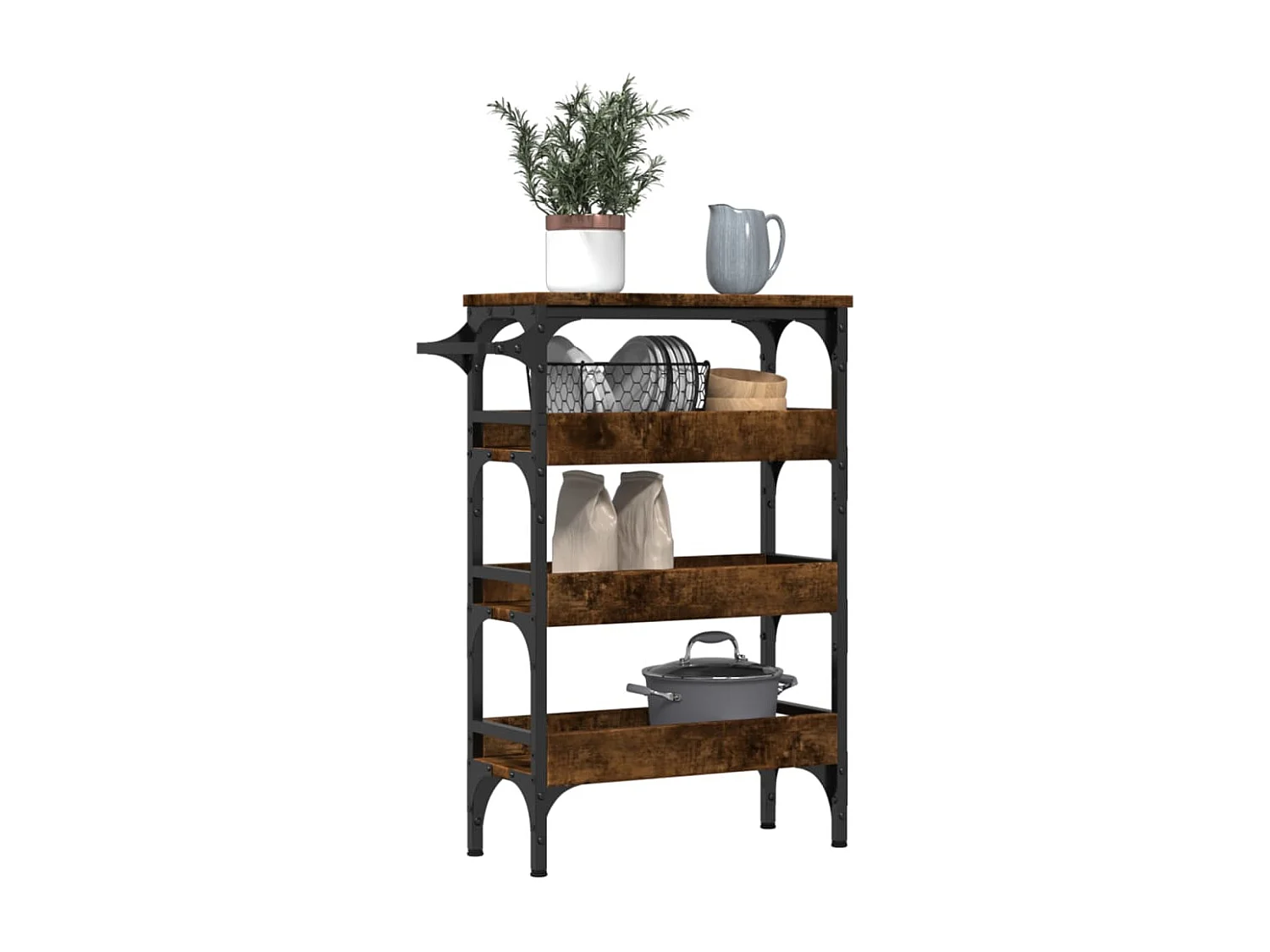 Chariot de cuisine chêne fumé 53x20x76 bois d'ingénierie