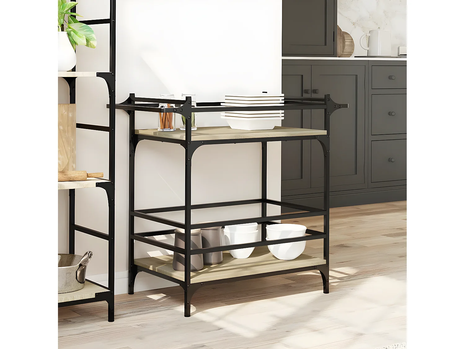 Chariot de cuisine chêne sonoma 82x40x78,5 bois d'ingénierie