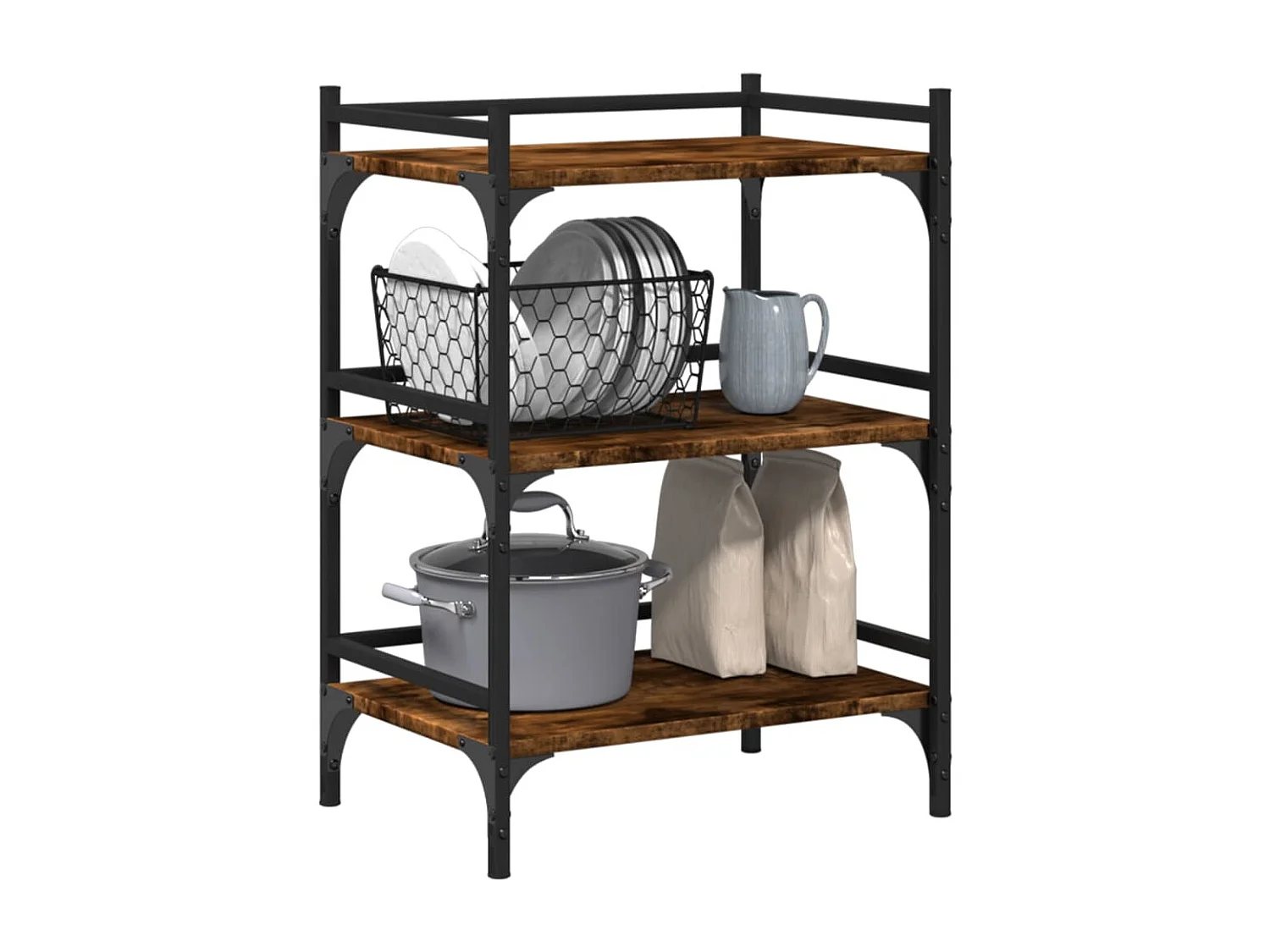 Chariot de cuisine chêne fumé 50x35x75,5 bois d'ingénierie