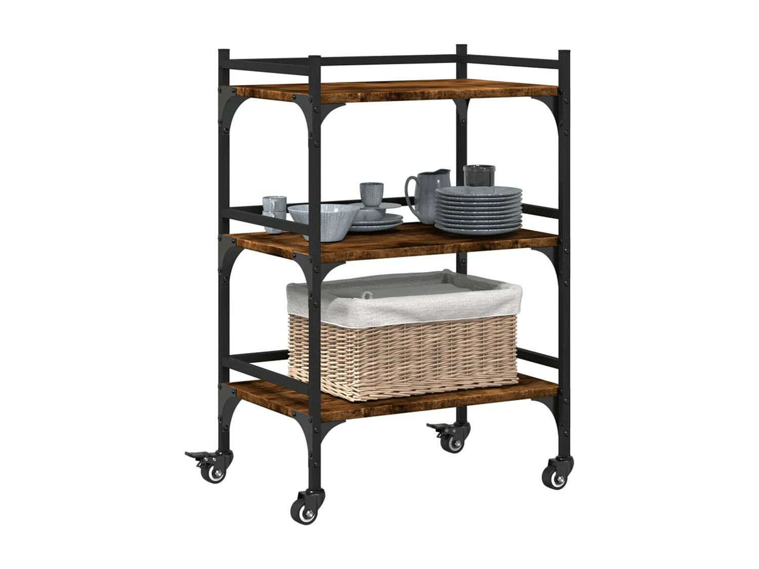 Chariot de cuisine chêne fumé 50x35x75,5 bois d'ingénierie