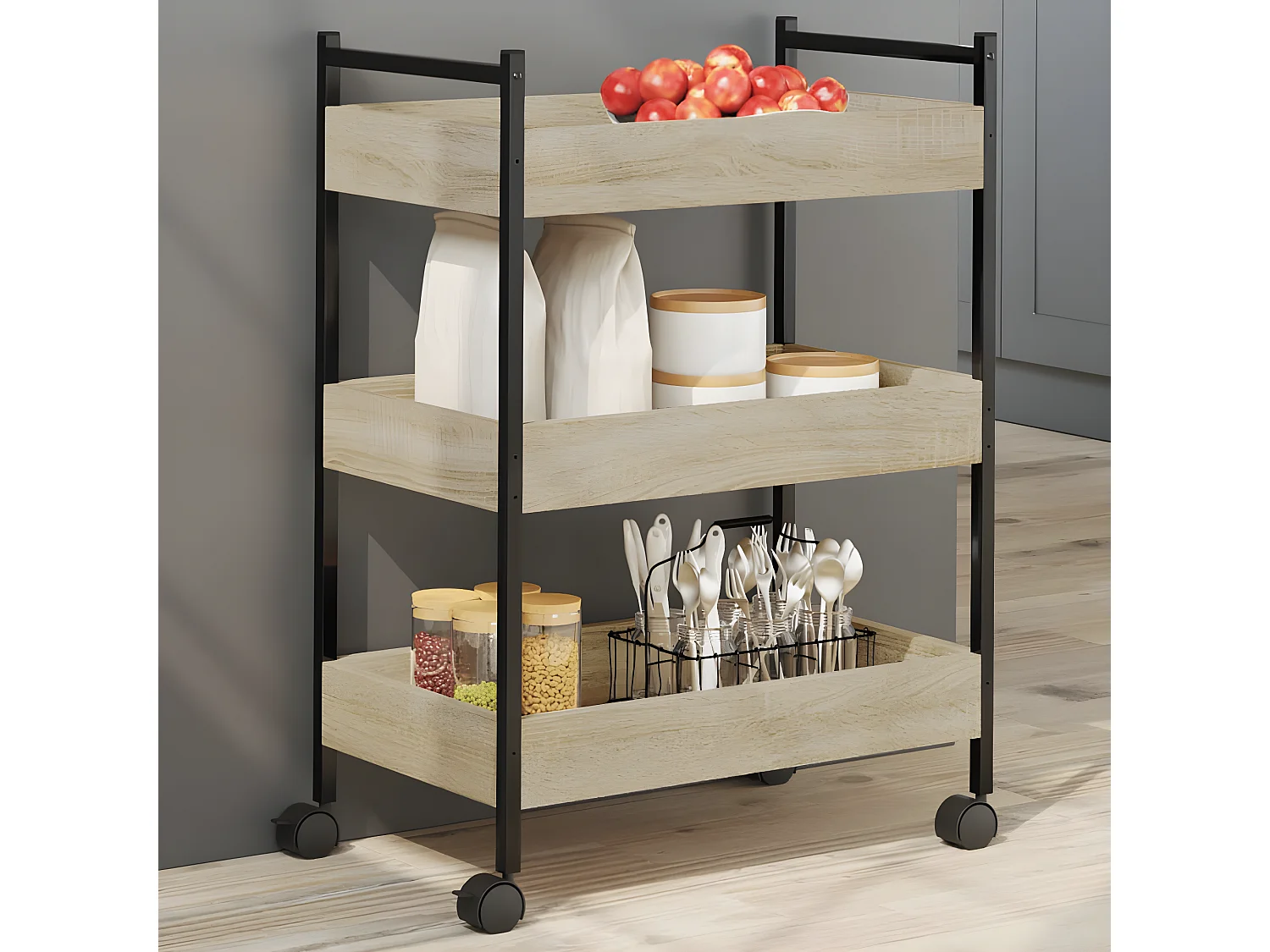 Chariot de cuisine chêne sonoma 50x30x70 bois d'ingénierie