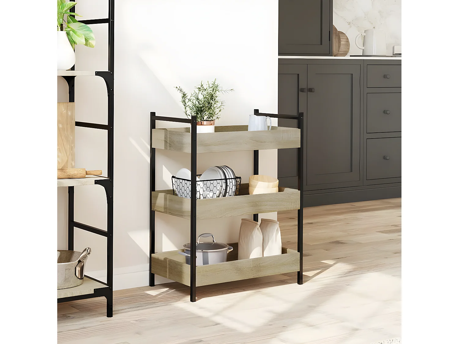 Chariot de cuisine chêne sonoma 50x30x70 bois d'ingénierie