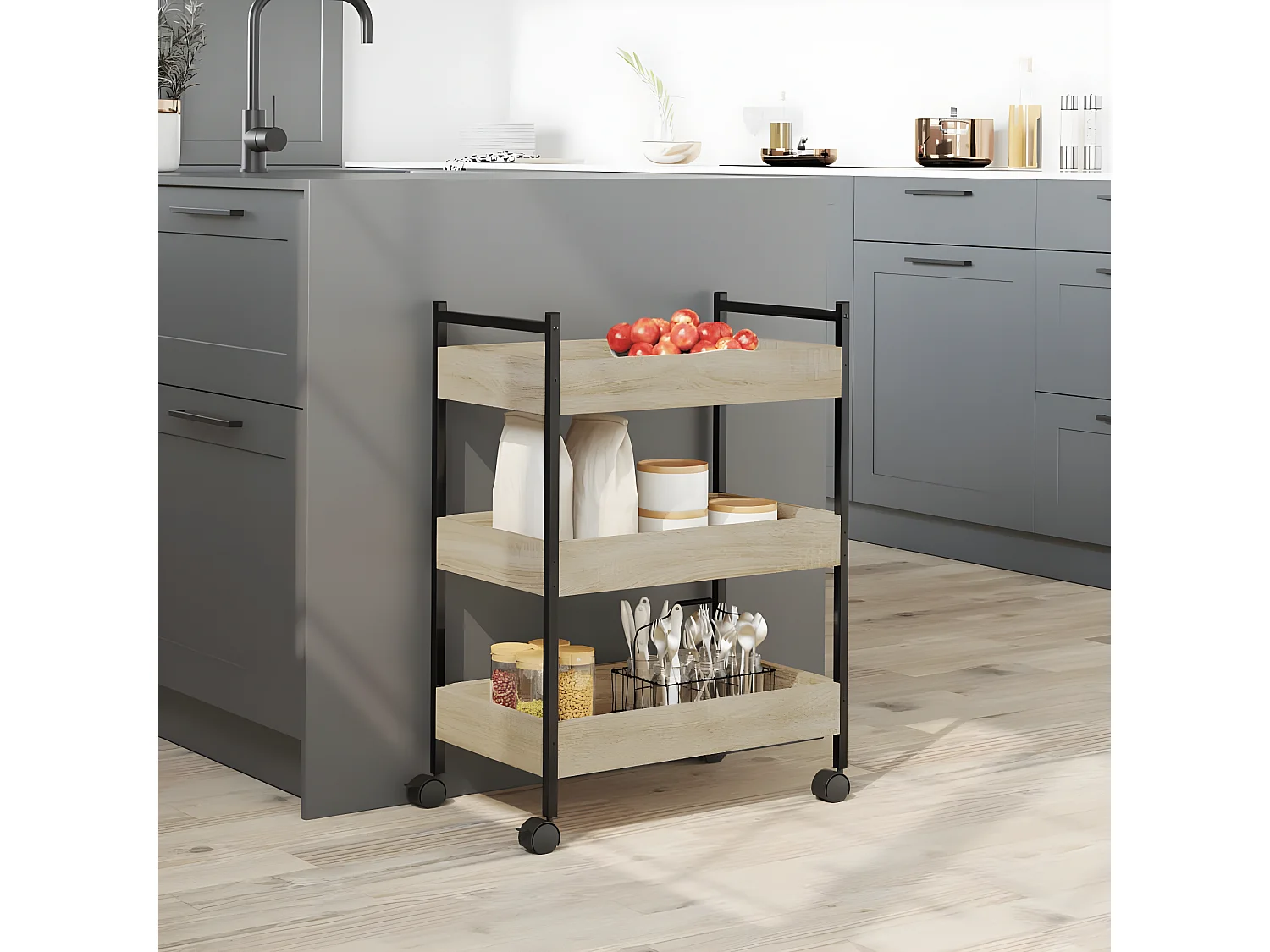 Chariot de cuisine chêne sonoma 50x30x70 bois d'ingénierie