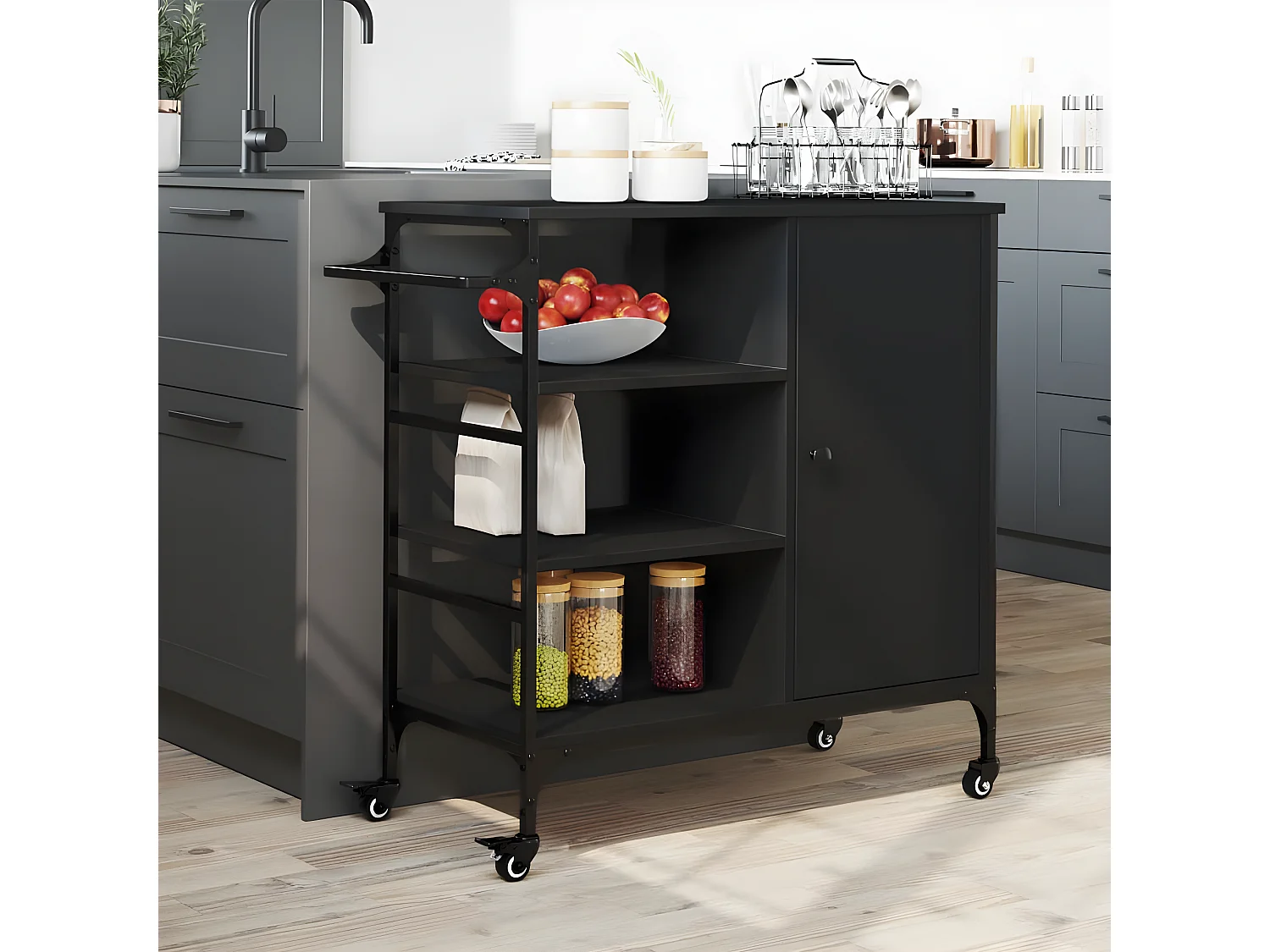 Chariot de cuisine noir 87,5x38,5x84,5 bois d'ingénierie