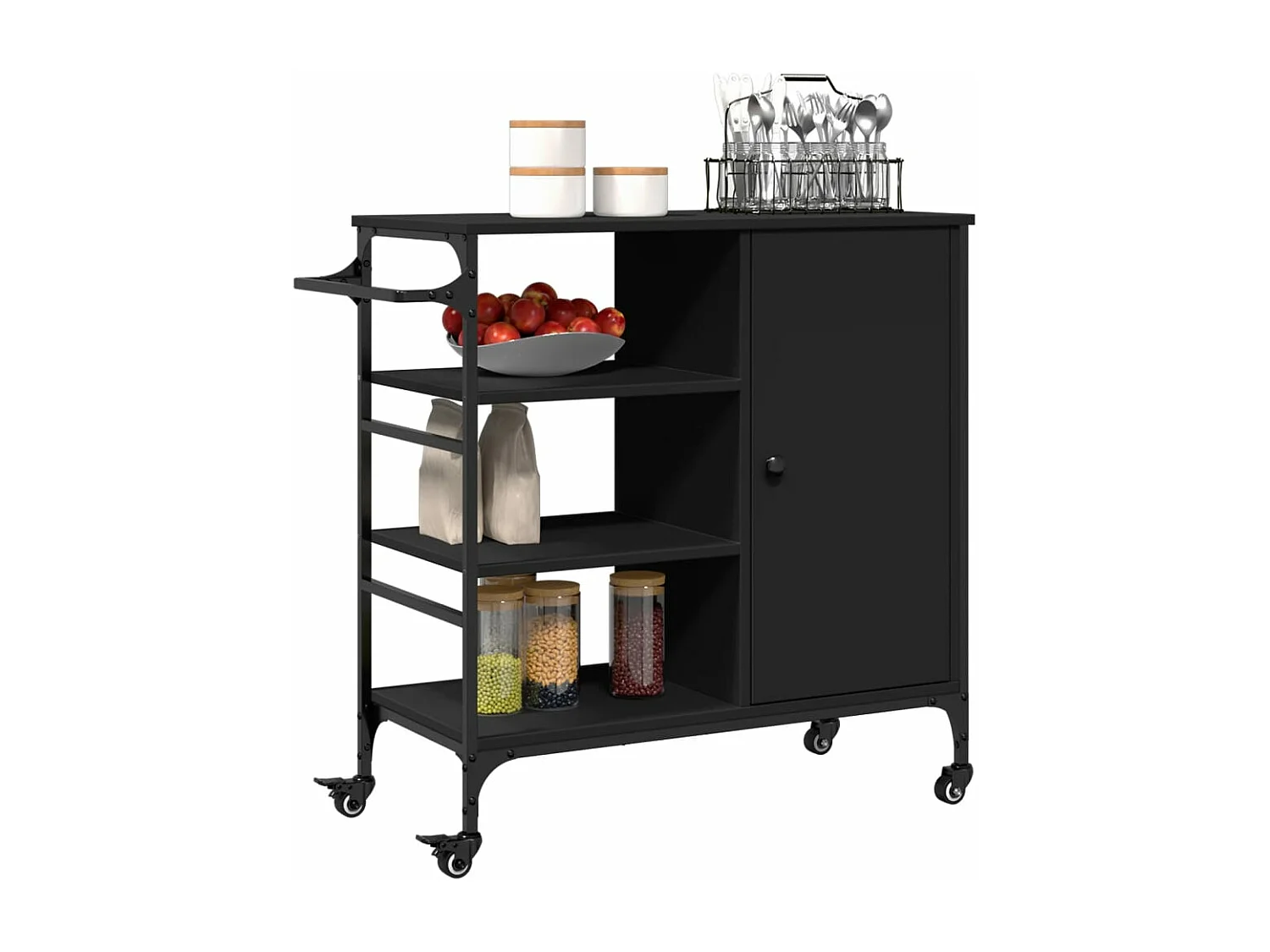 Chariot de cuisine noir 87,5x38,5x84,5 bois d'ingénierie