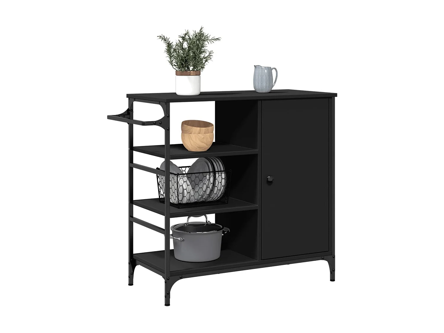 Chariot de cuisine noir 87,5x38,5x84,5 bois d'ingénierie