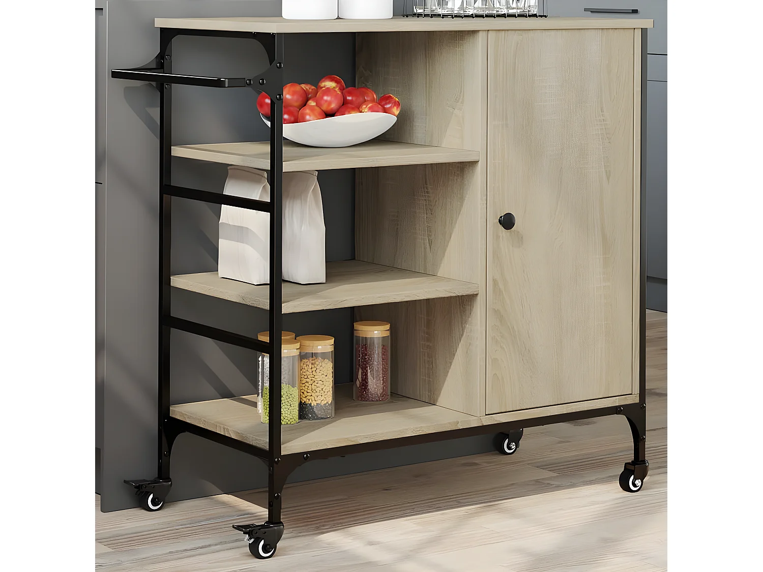 Chariot de cuisine chêne sonoma bois d'ingénierie