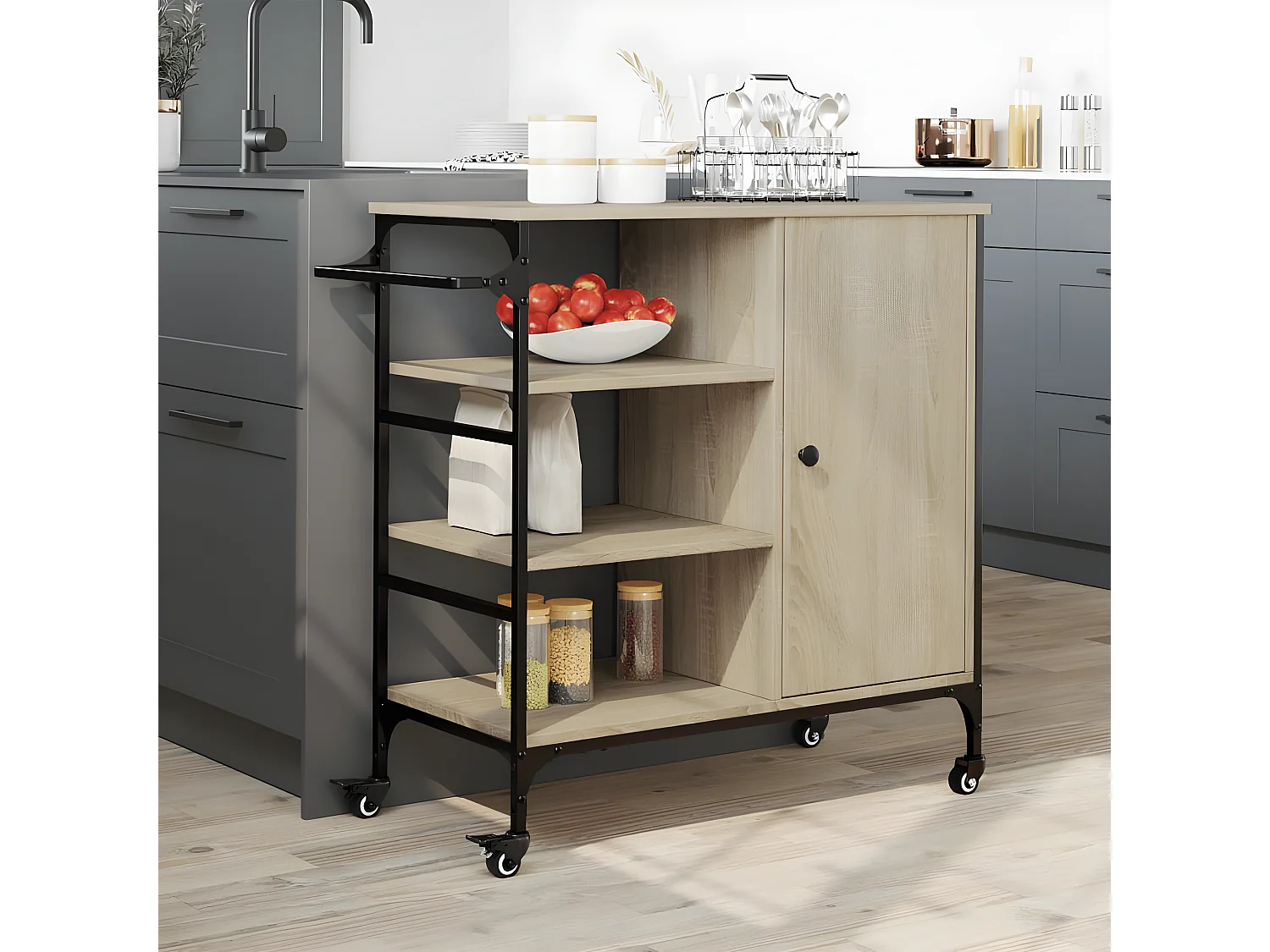 Chariot de cuisine chêne sonoma bois d'ingénierie