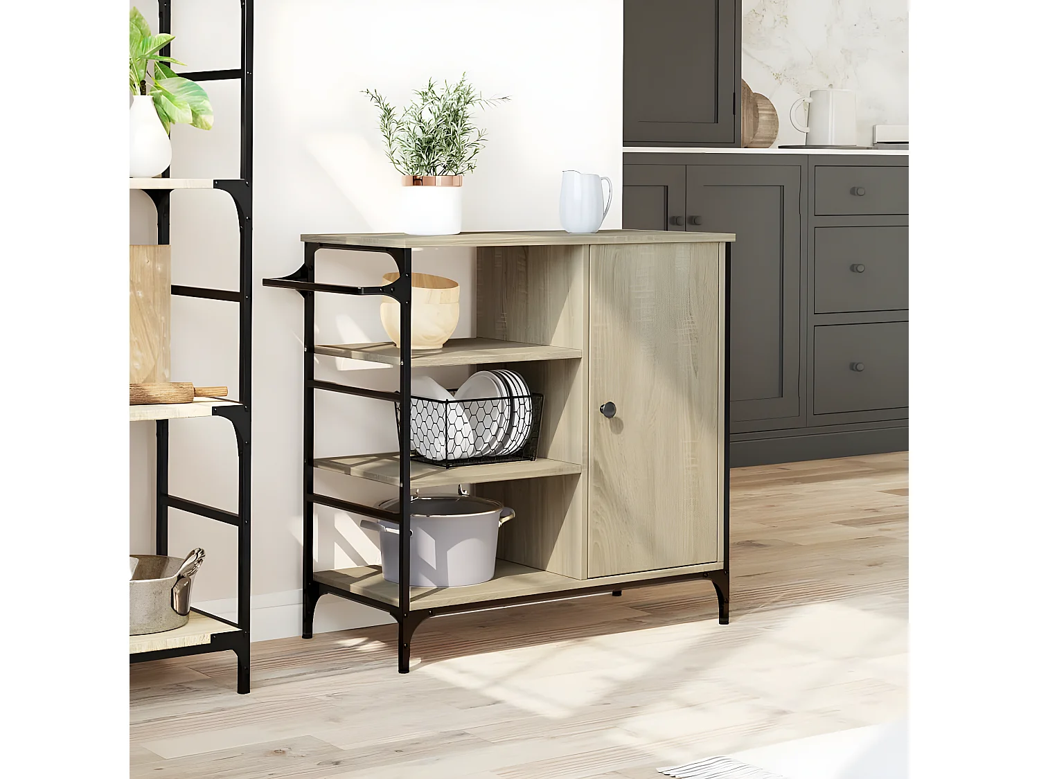 Chariot de cuisine chêne sonoma bois d'ingénierie