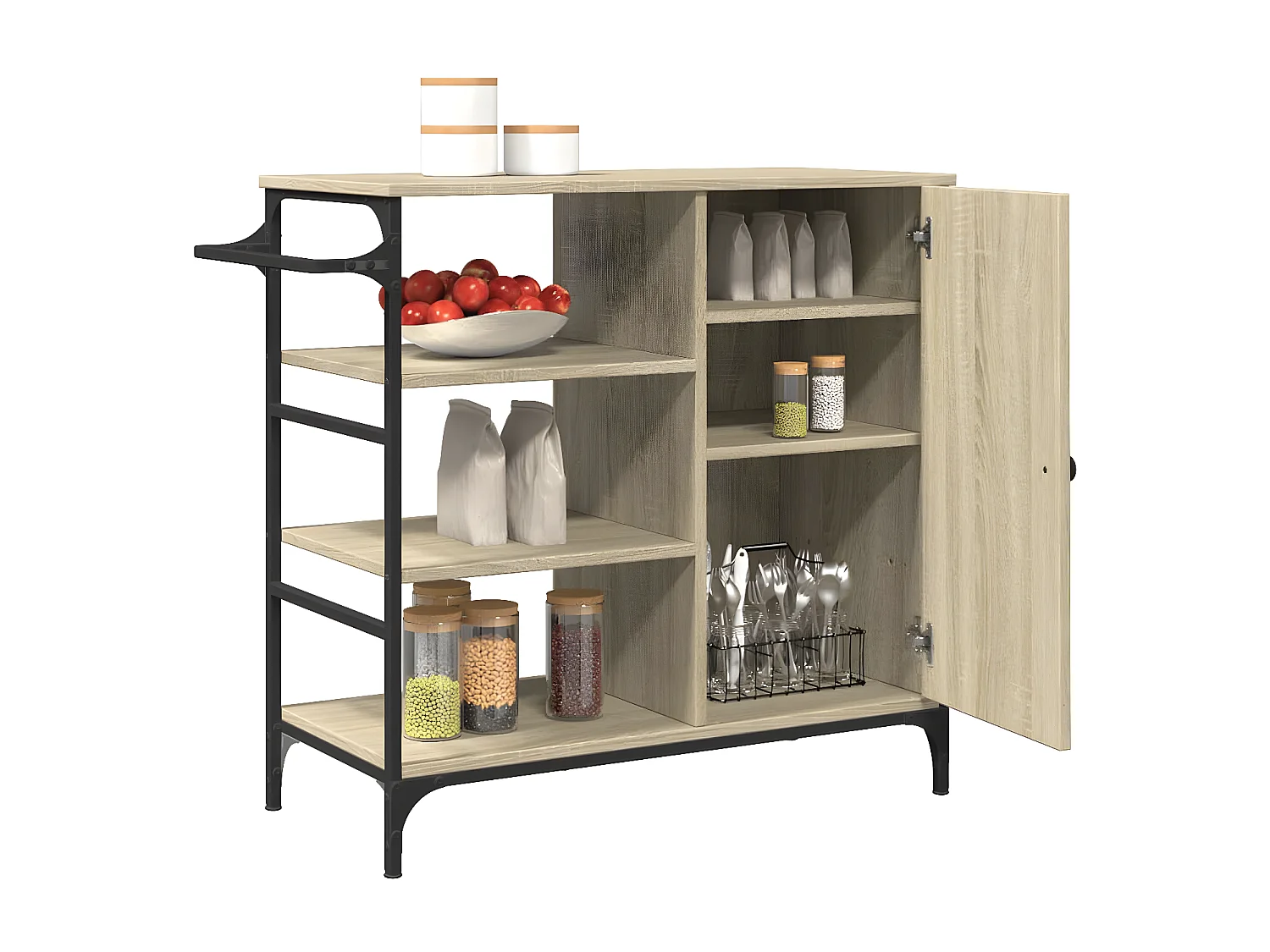 Chariot de cuisine chêne sonoma bois d'ingénierie