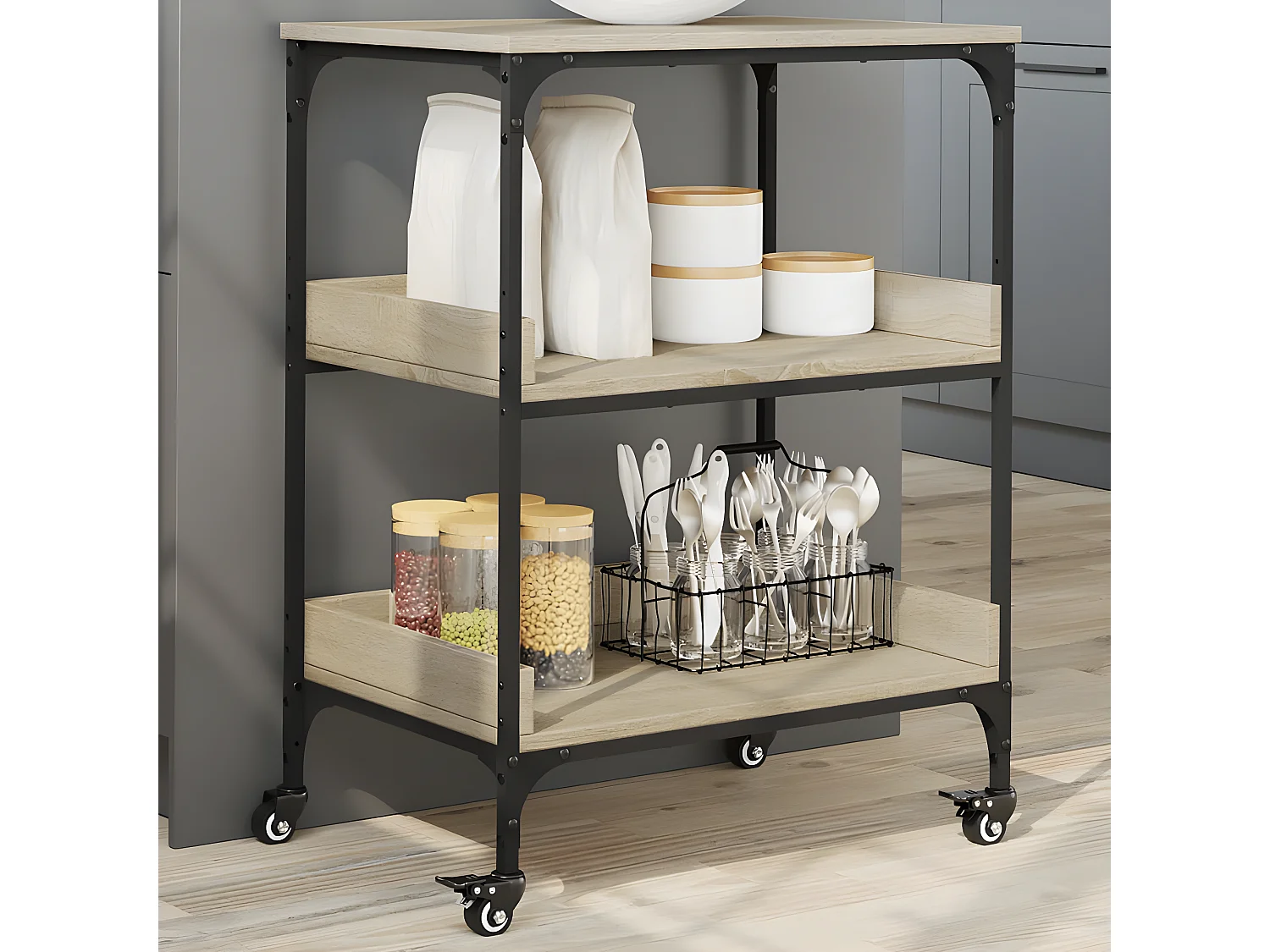 Chariot de cuisine chêne sonoma 60x41x80,5 bois d'ingénierie