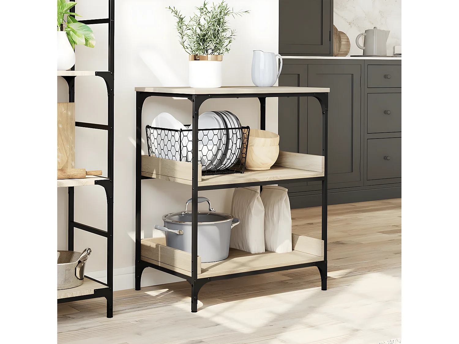 Chariot de cuisine chêne sonoma 60x41x80,5 bois d'ingénierie