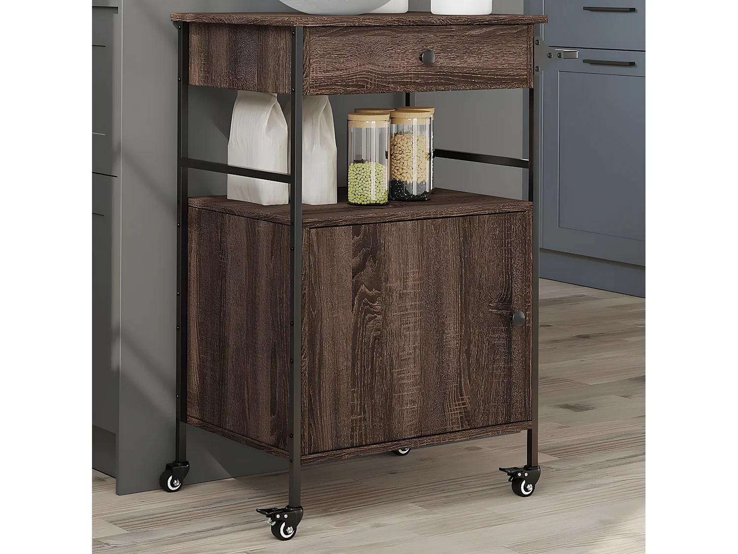 Chariot de cuisine chêne marron 56x43x89,5 bois d'ingénierie