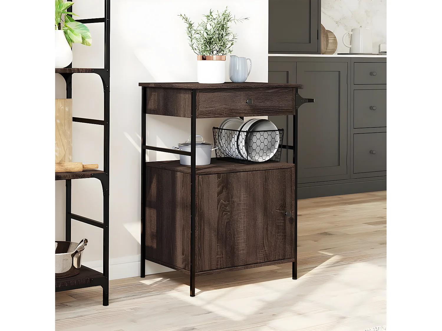 Chariot de cuisine chêne marron 56x43x89,5 bois d'ingénierie