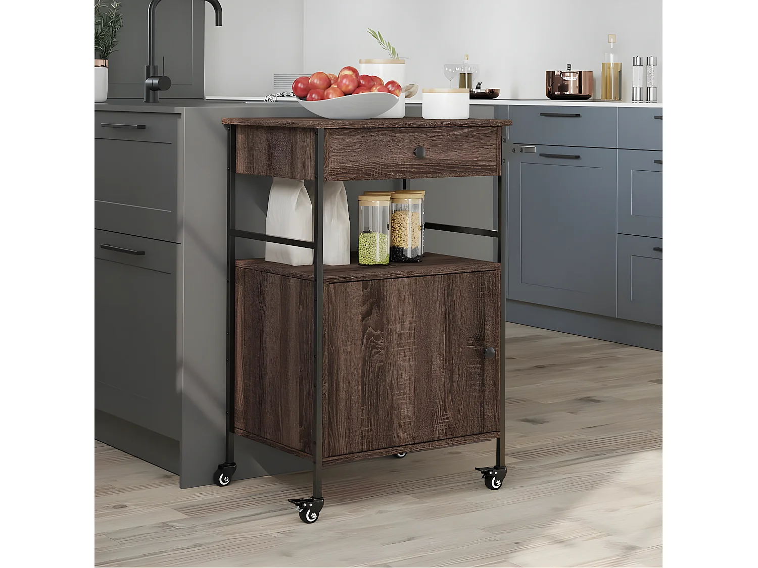 Chariot de cuisine chêne marron 56x43x89,5 bois d'ingénierie