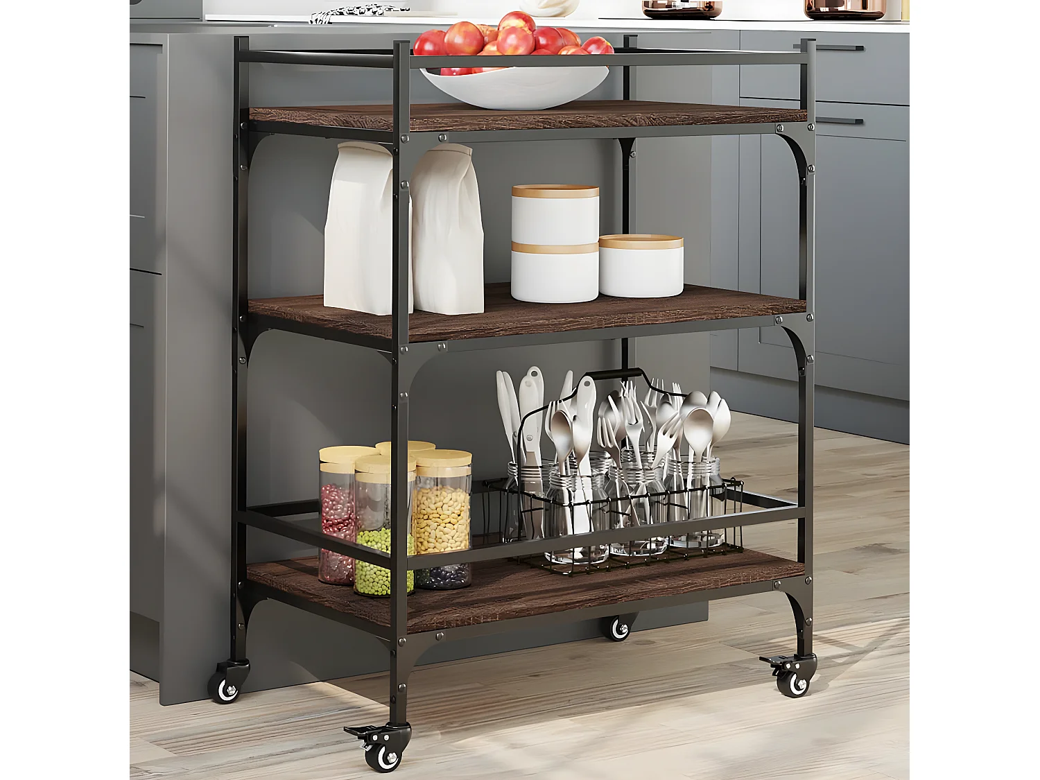 Chariot de cuisine chêne marron 65x40x86,5 bois d'ingénierie