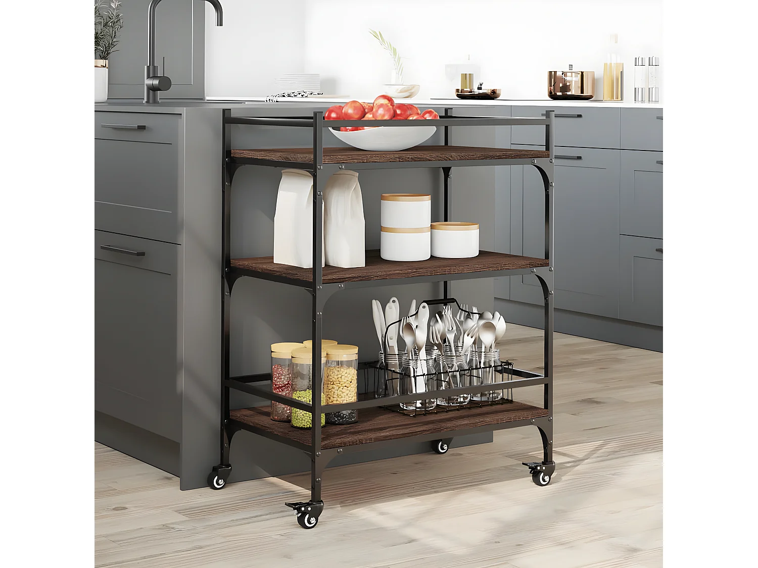 Chariot de cuisine chêne marron 65x40x86,5 bois d'ingénierie