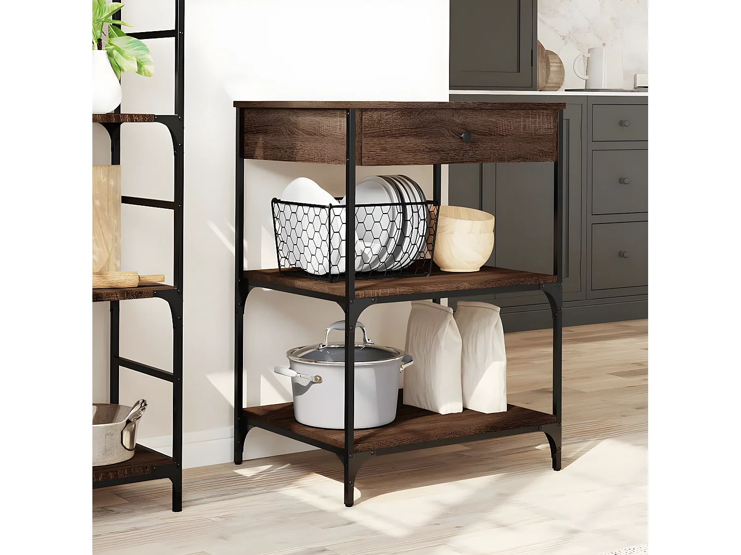 Chariot de cuisine chêne marron 60x48x89,5 bois d'ingénierie