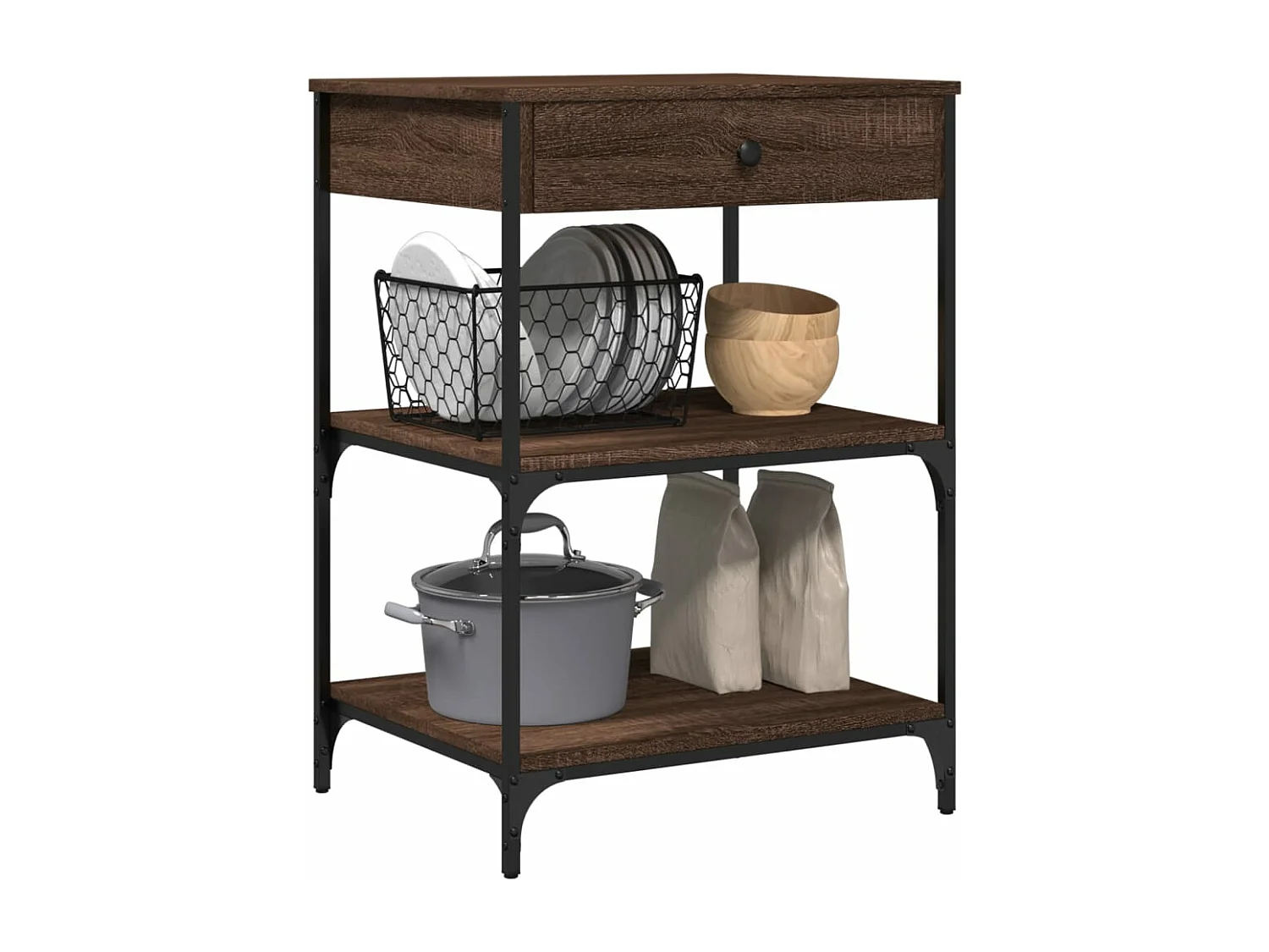 Chariot de cuisine chêne marron 60x48x89,5 bois d'ingénierie