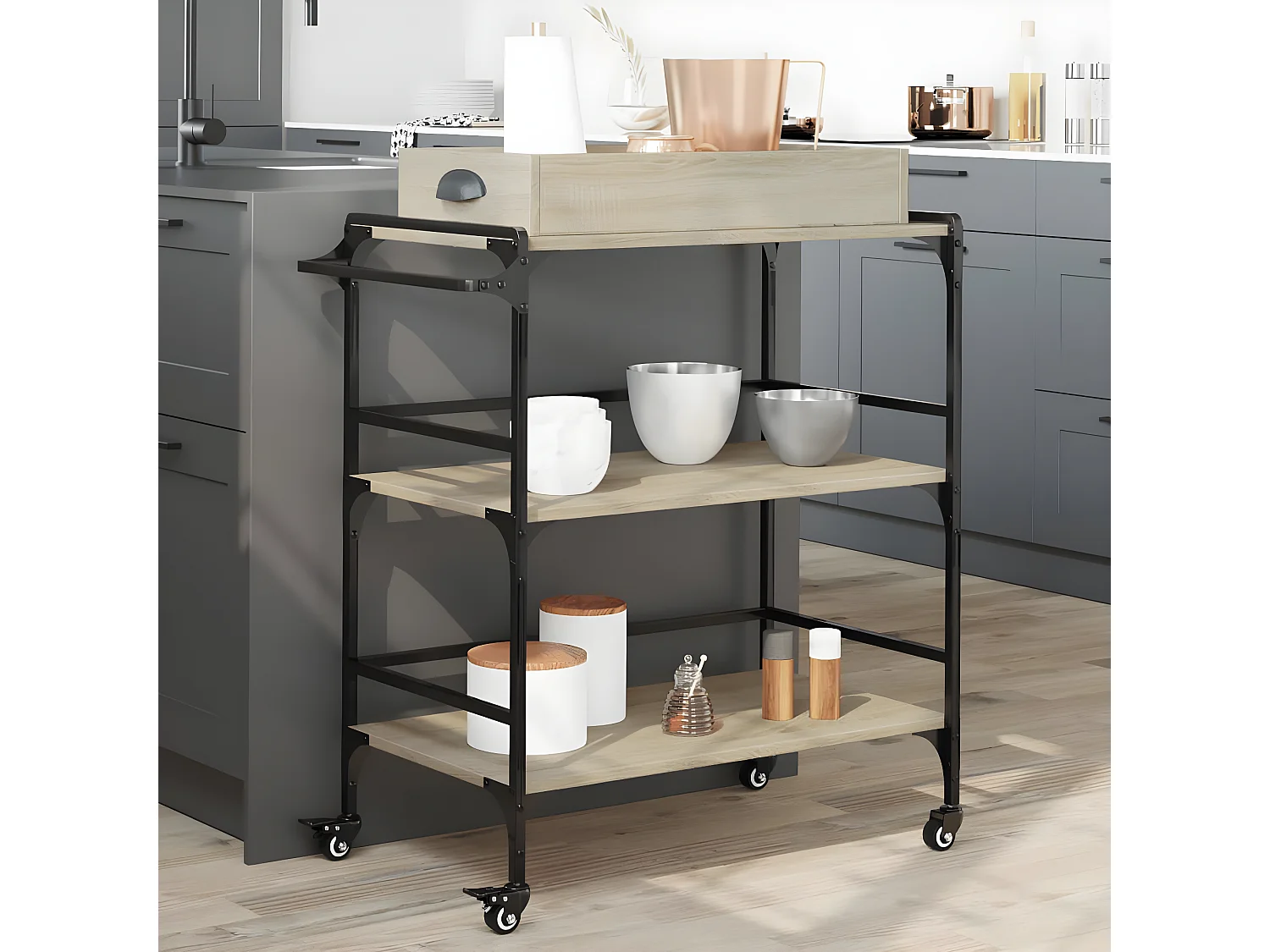 Chariot de cuisine chêne sonoma 81,5x41x92,5 bois ingénierie