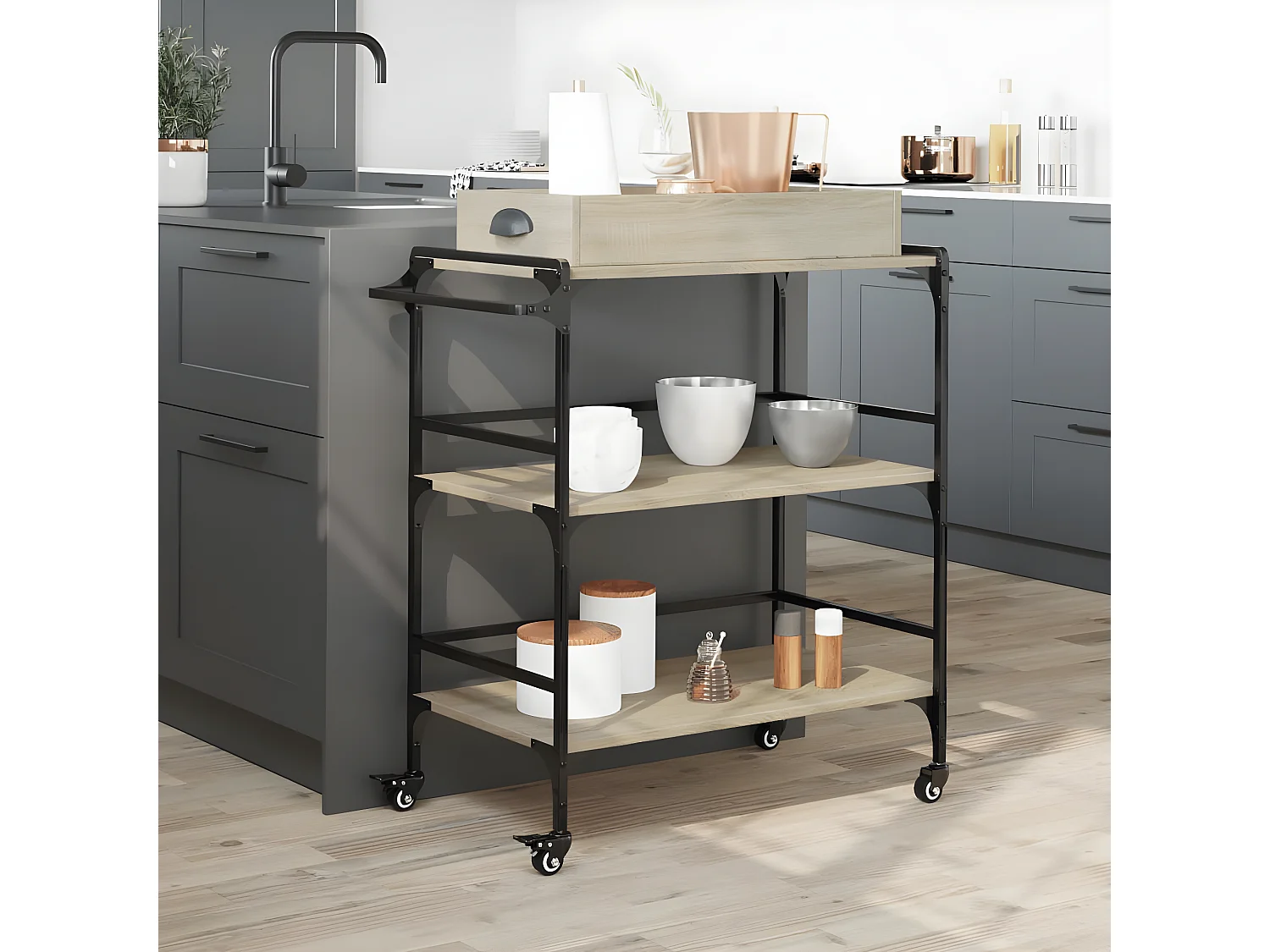 Chariot de cuisine chêne sonoma 81,5x41x92,5 bois ingénierie