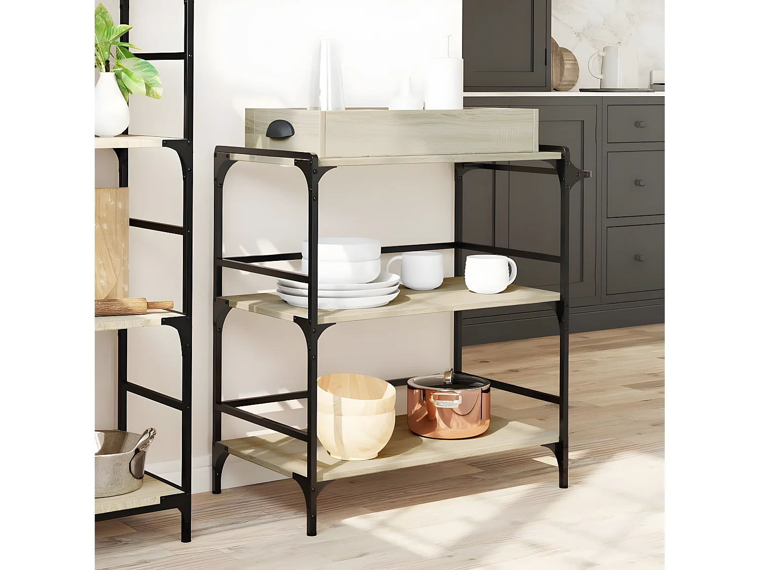 Chariot de cuisine chêne sonoma 81,5x41x92,5 bois ingénierie