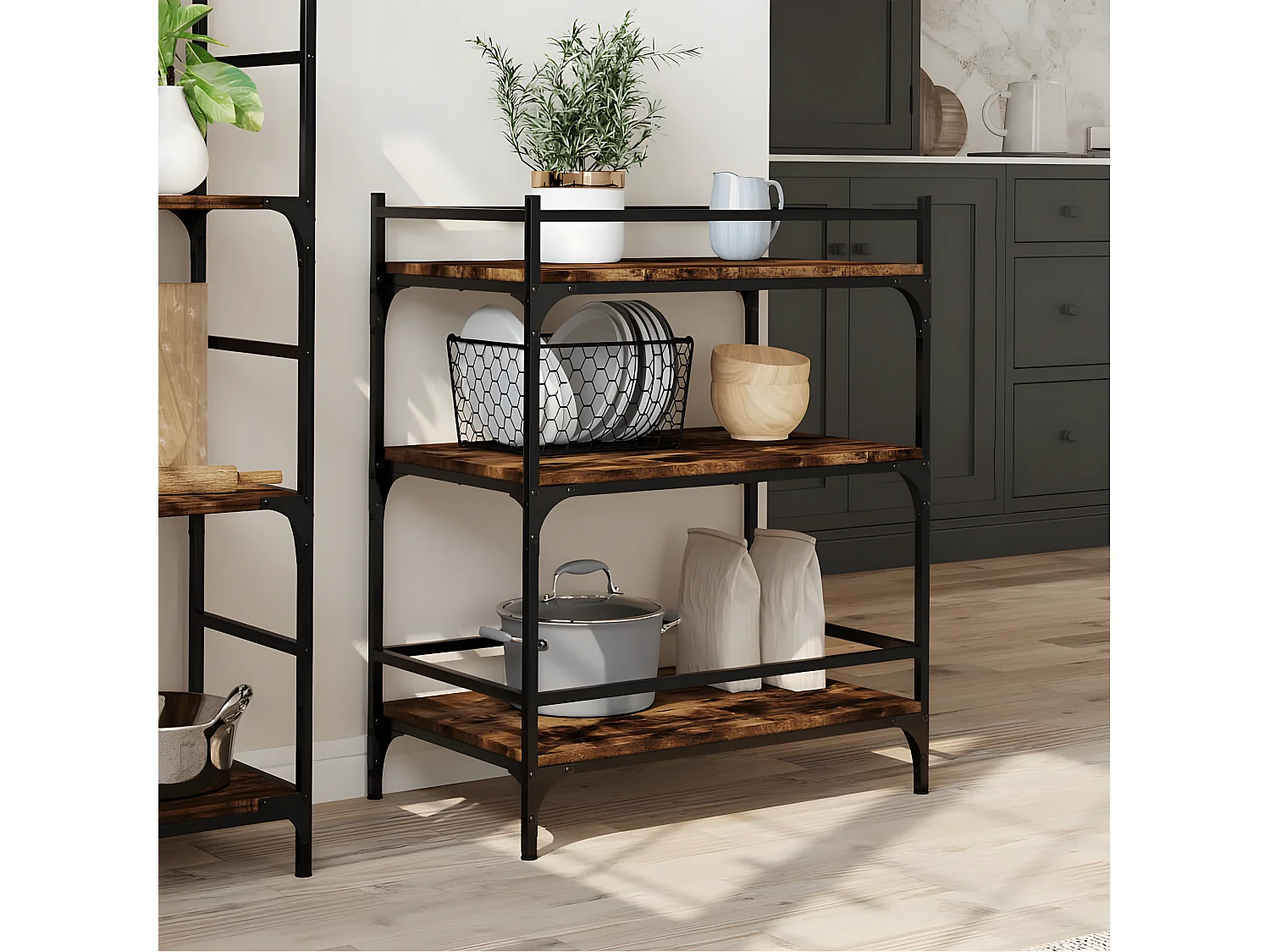 Chariot de cuisine chêne fumé 65x40x86,5 bois d'ingénierie