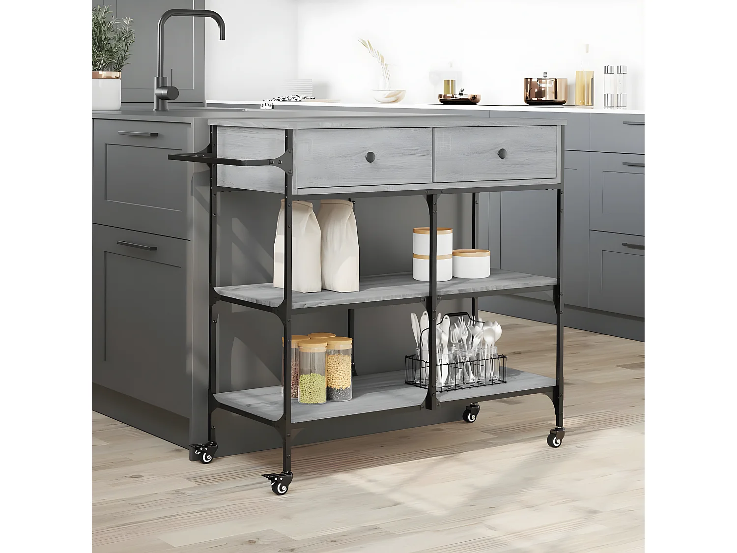 Keukentrolley 105x42x95 cm bewerkt hout grijs sonoma eikenkleur