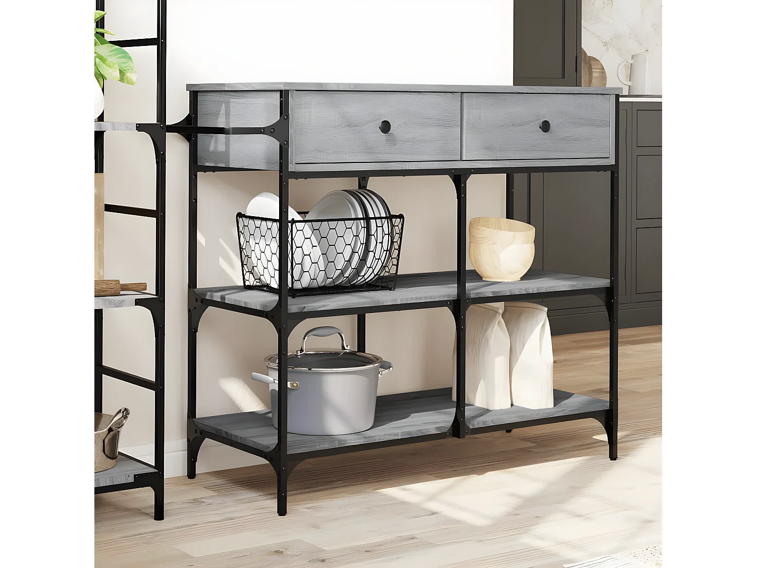 Chariot de cuisine sonoma gris 105x42x95 bois d'ingénierie