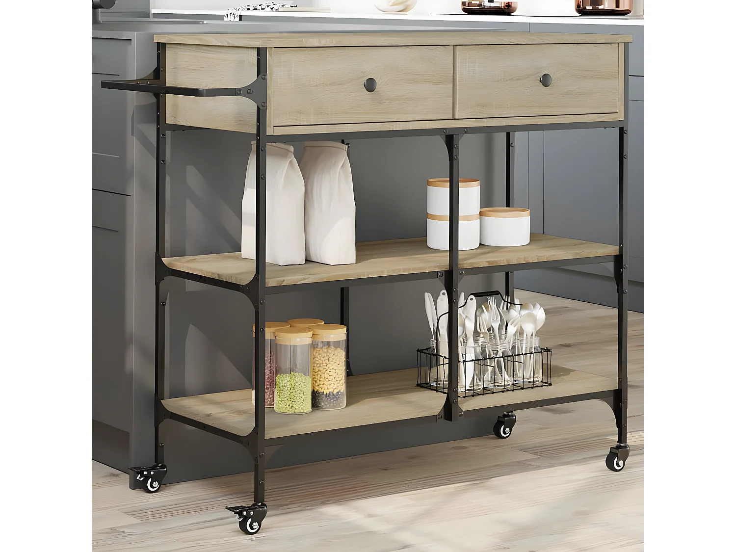 Chariot de cuisine chêne sonoma 105x42x95 bois d'ingénierie