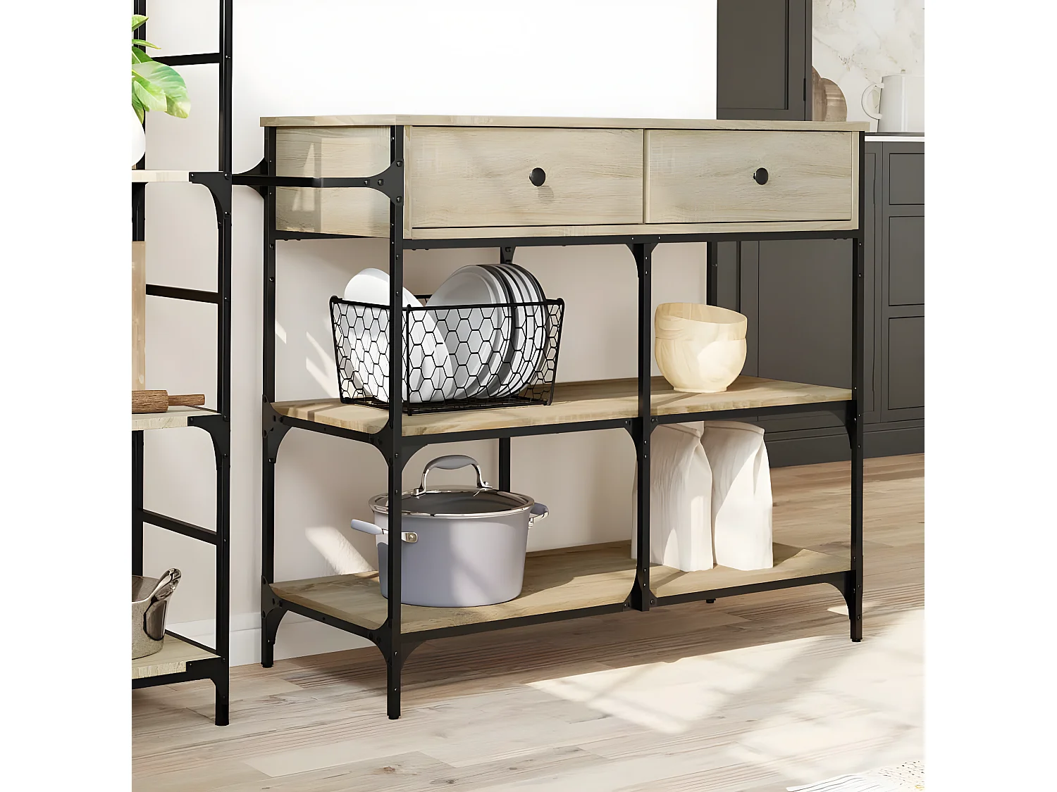 Chariot de cuisine chêne sonoma 105x42x95 bois d'ingénierie