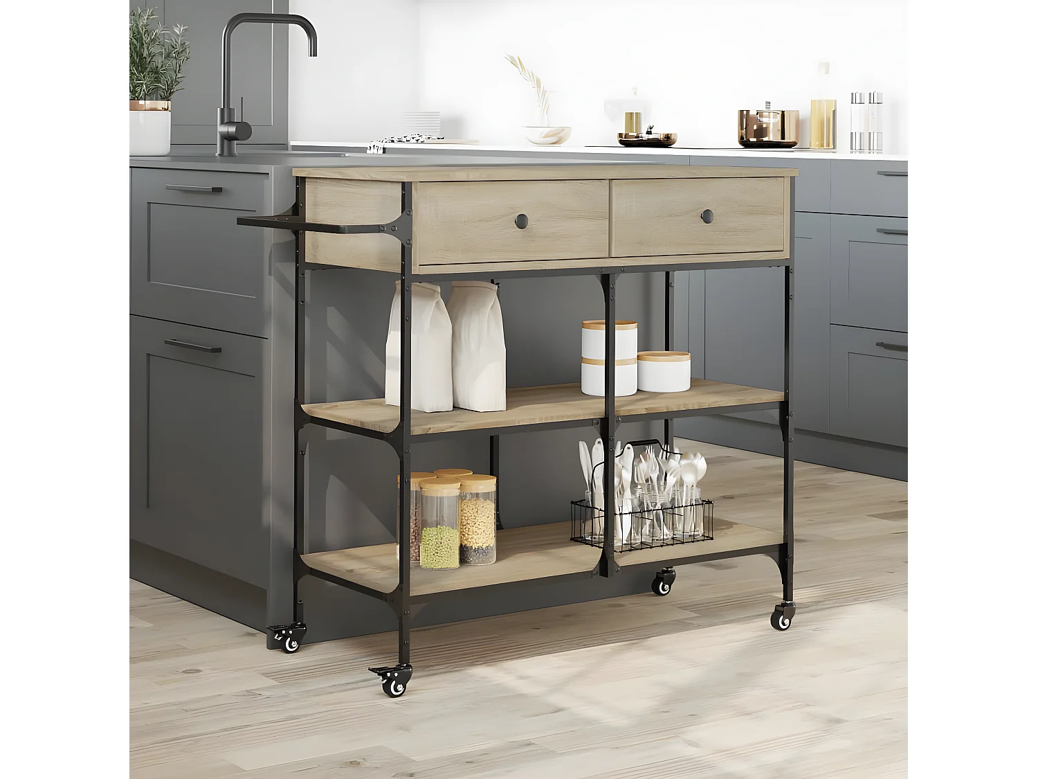 Chariot de cuisine chêne sonoma 105x42x95 bois d'ingénierie
