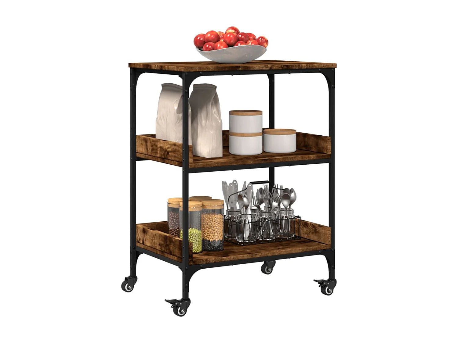 Chariot de cuisine chêne fumé 60x41x80,5 bois d'ingénierie