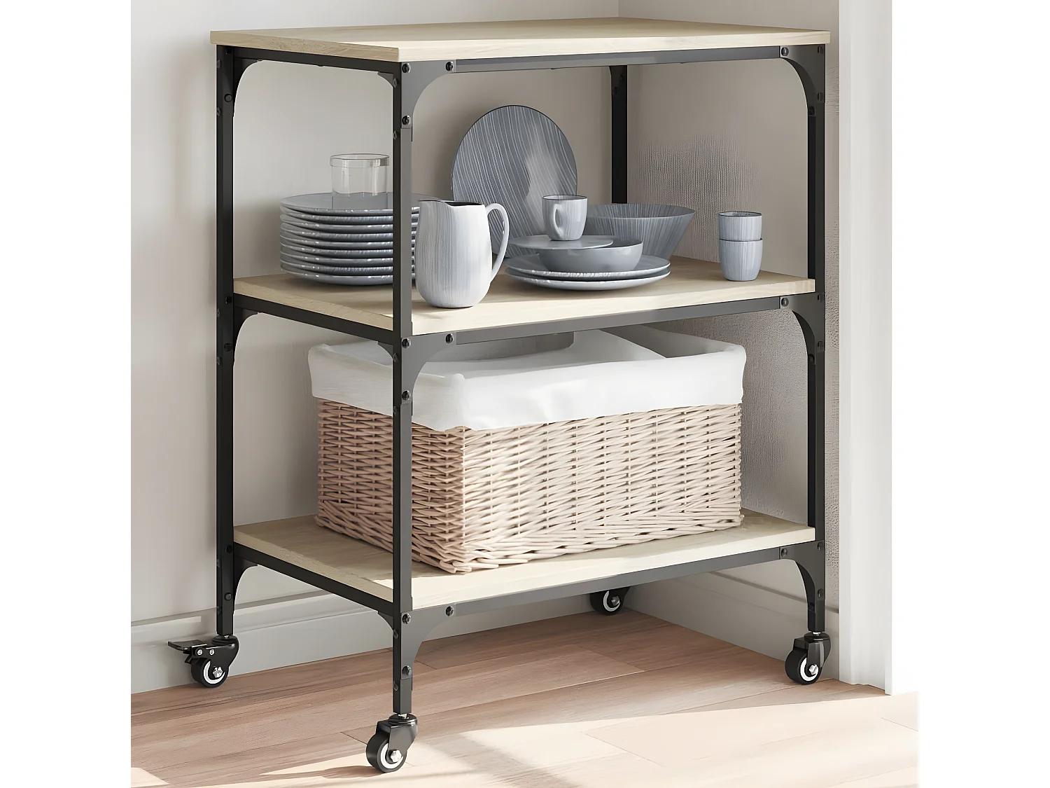 Chariot de cuisine chêne sonoma 60x41x76 bois d'ingénierie