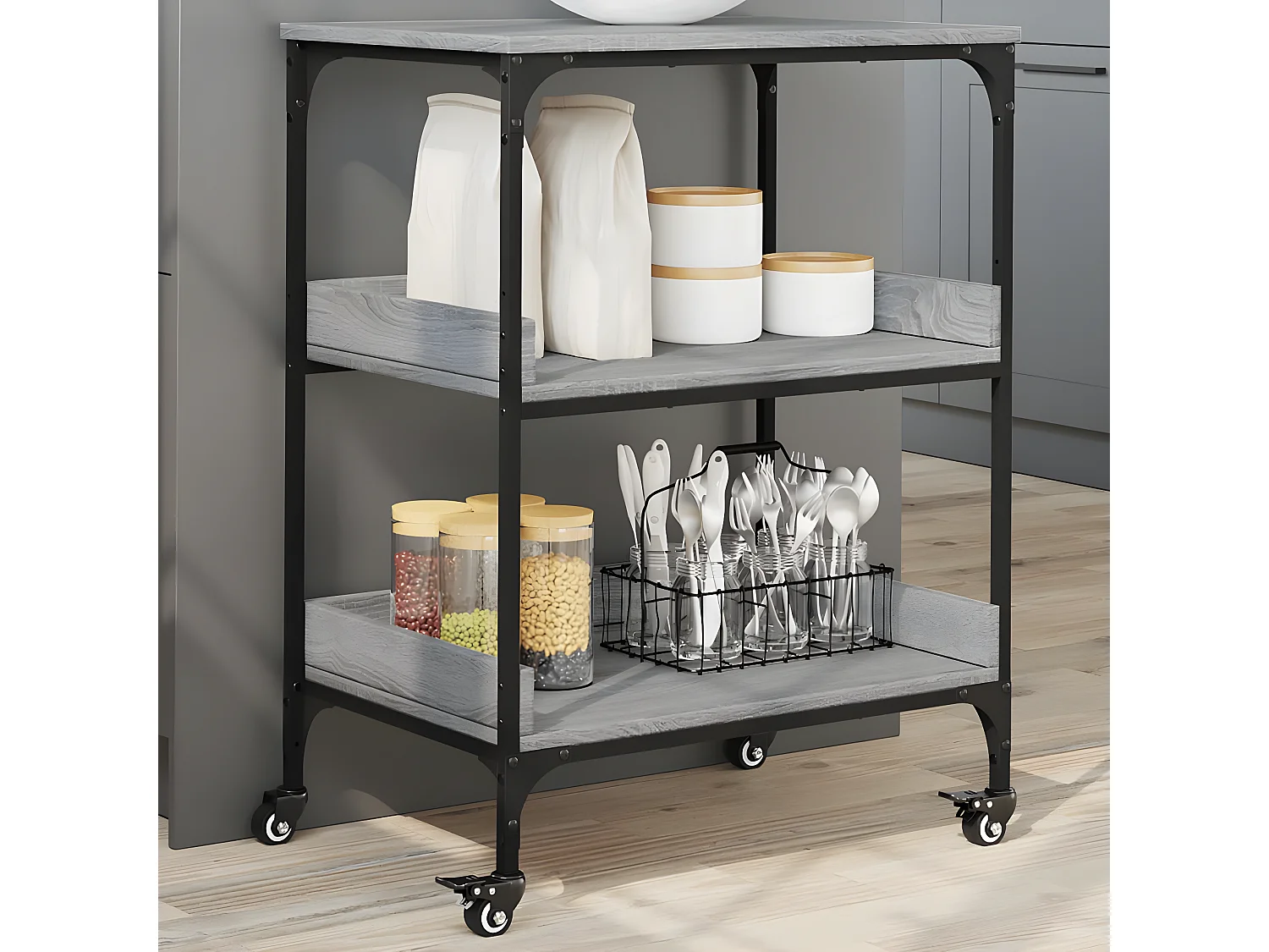 Chariot de cuisine sonoma gris 60x41x80,5 bois d'ingénierie