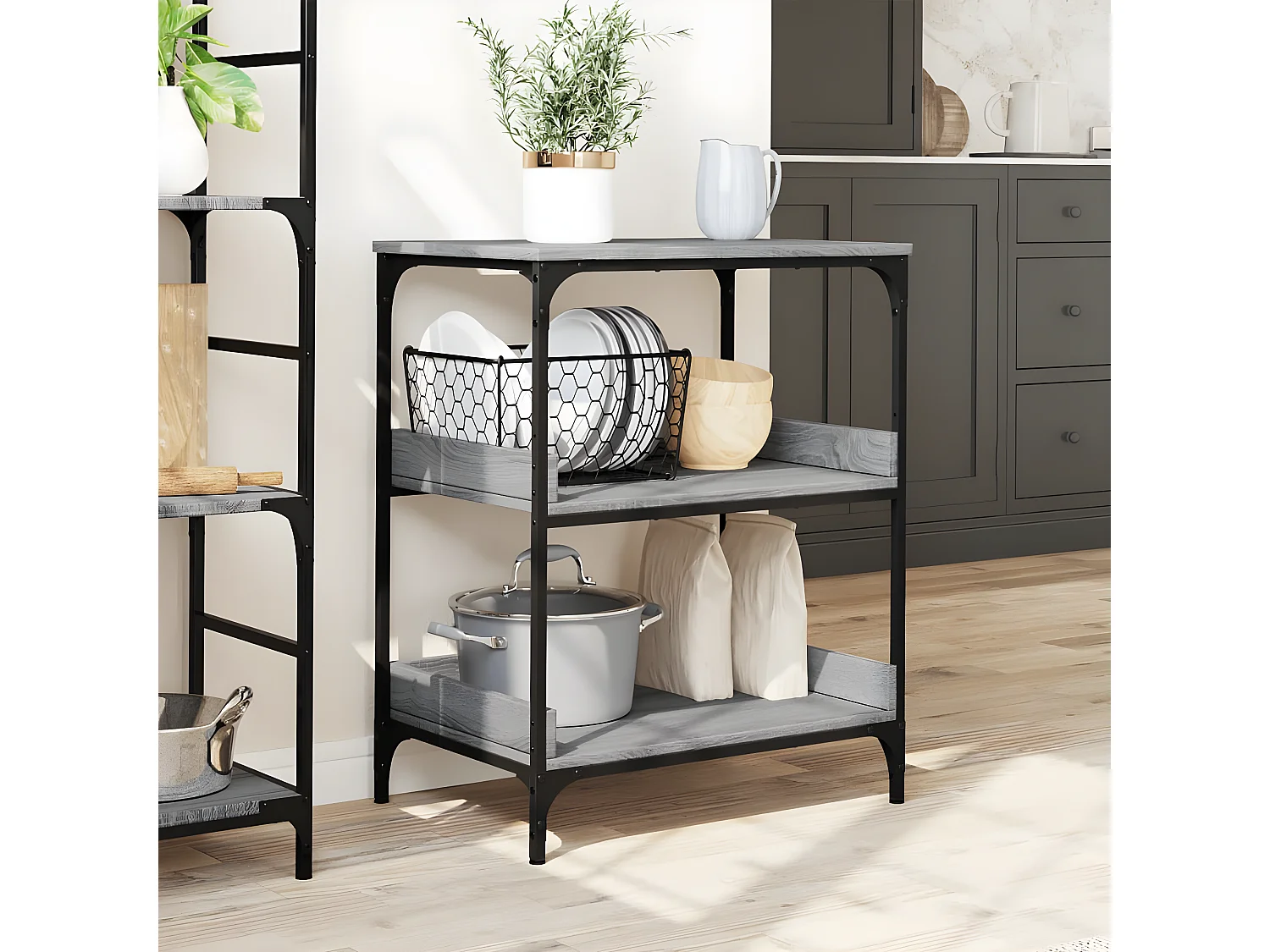 Chariot de cuisine sonoma gris 60x41x80,5 bois d'ingénierie