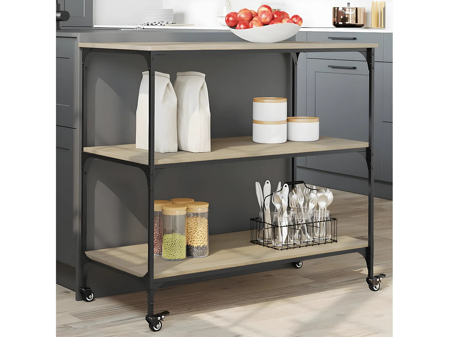 Chariot de cuisine chêne sonoma 102x50x95 bois d'ingénierie