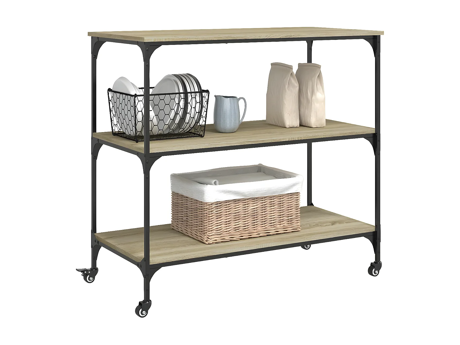 Chariot de cuisine chêne sonoma 102x50x95 bois d'ingénierie