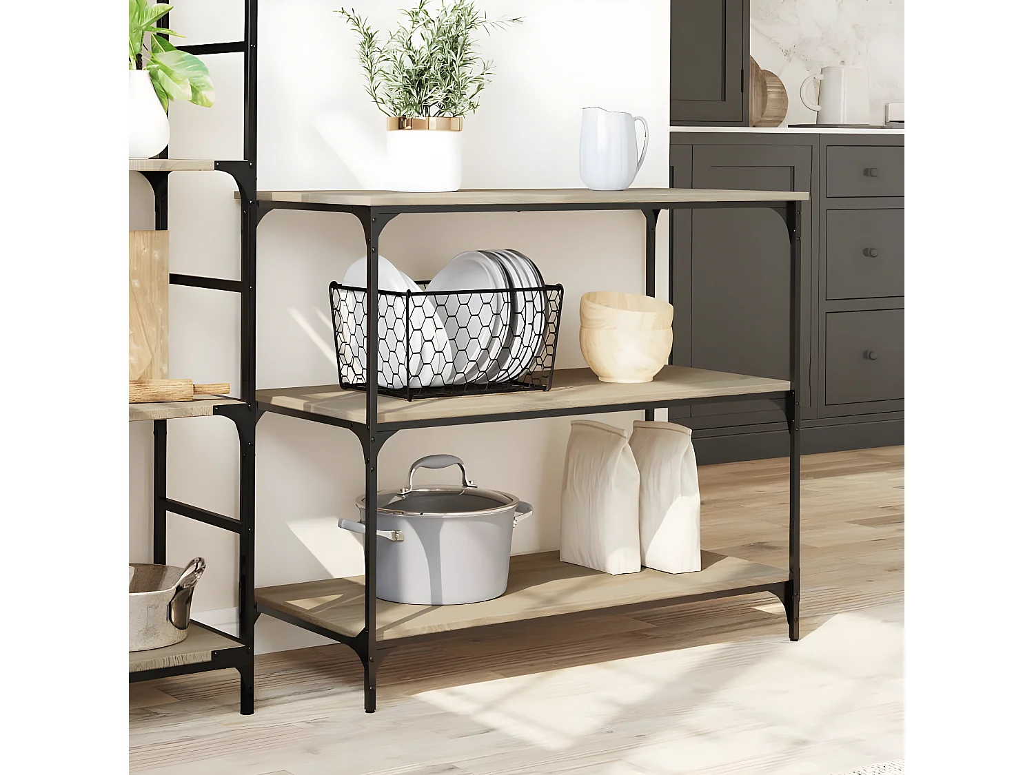 Chariot de cuisine chêne sonoma 102x50x95 bois d'ingénierie