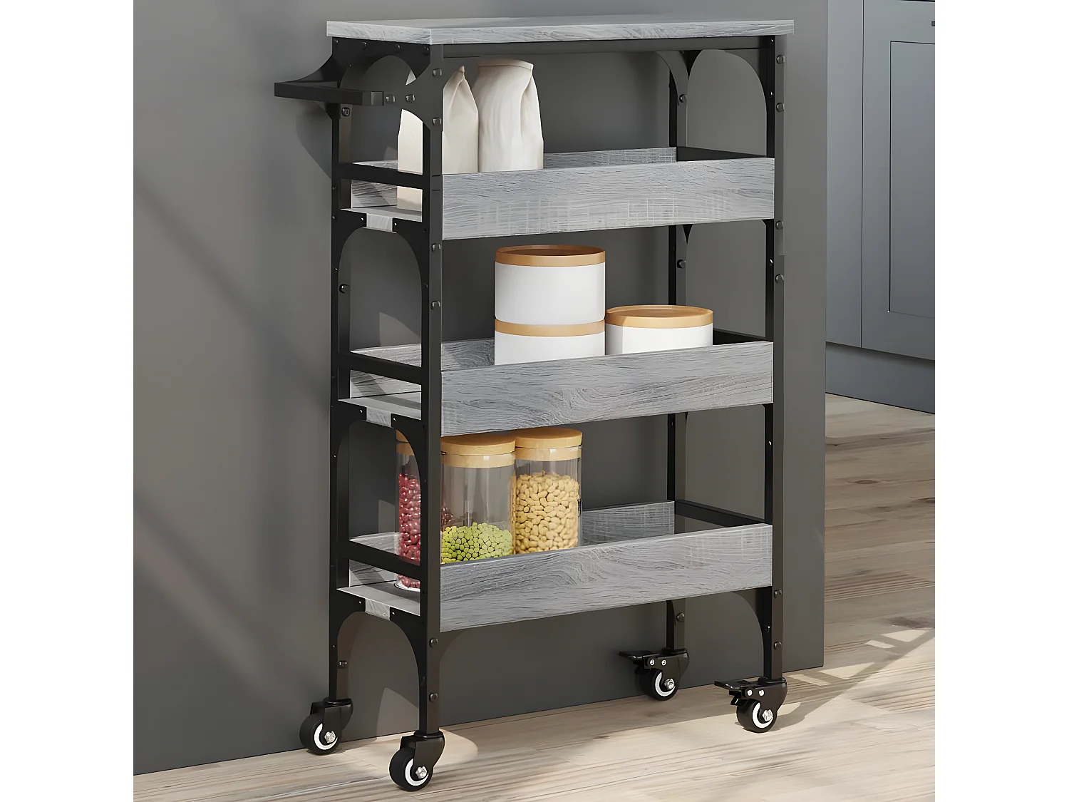 Chariot de cuisine sonoma gris 53x20x76 bois d'ingénierie