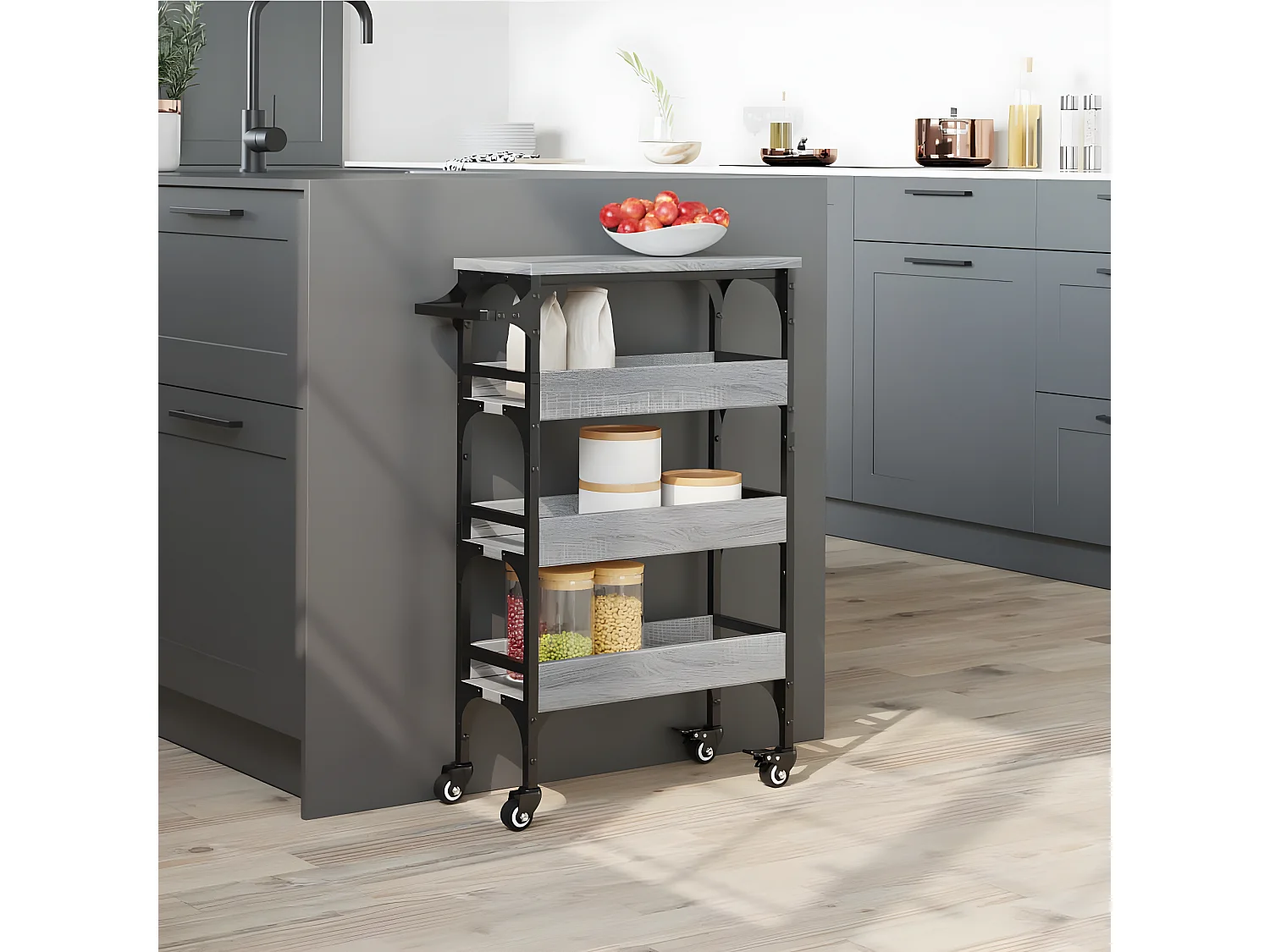 Chariot de cuisine sonoma gris 53x20x76 bois d'ingénierie