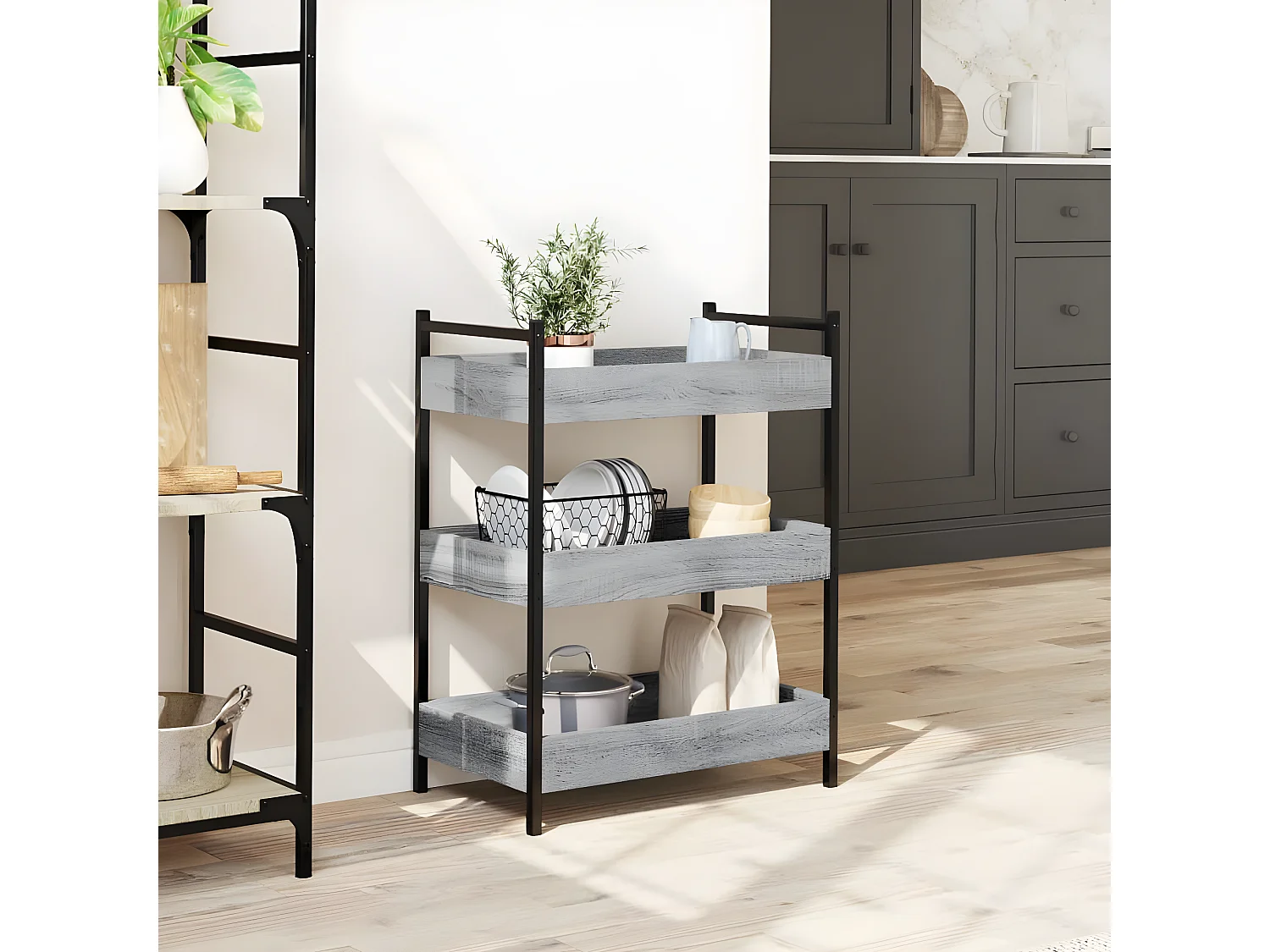 Chariot de cuisine sonoma gris 50x30x70 bois d'ingénierie