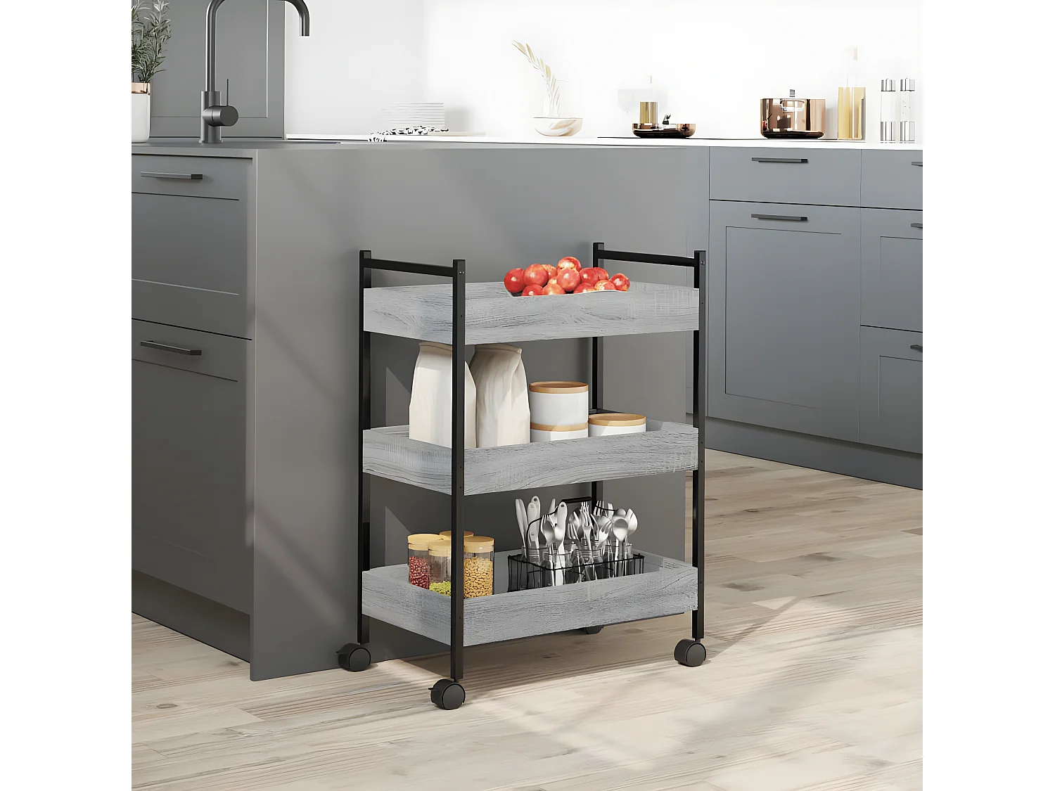 Chariot de cuisine sonoma gris 50x30x70 bois d'ingénierie